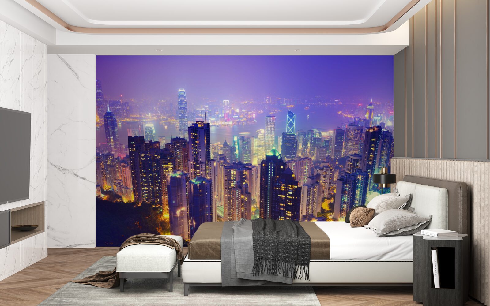 Papier peint hong kong, la nuit, a une ligne d'horizon stupéfiante