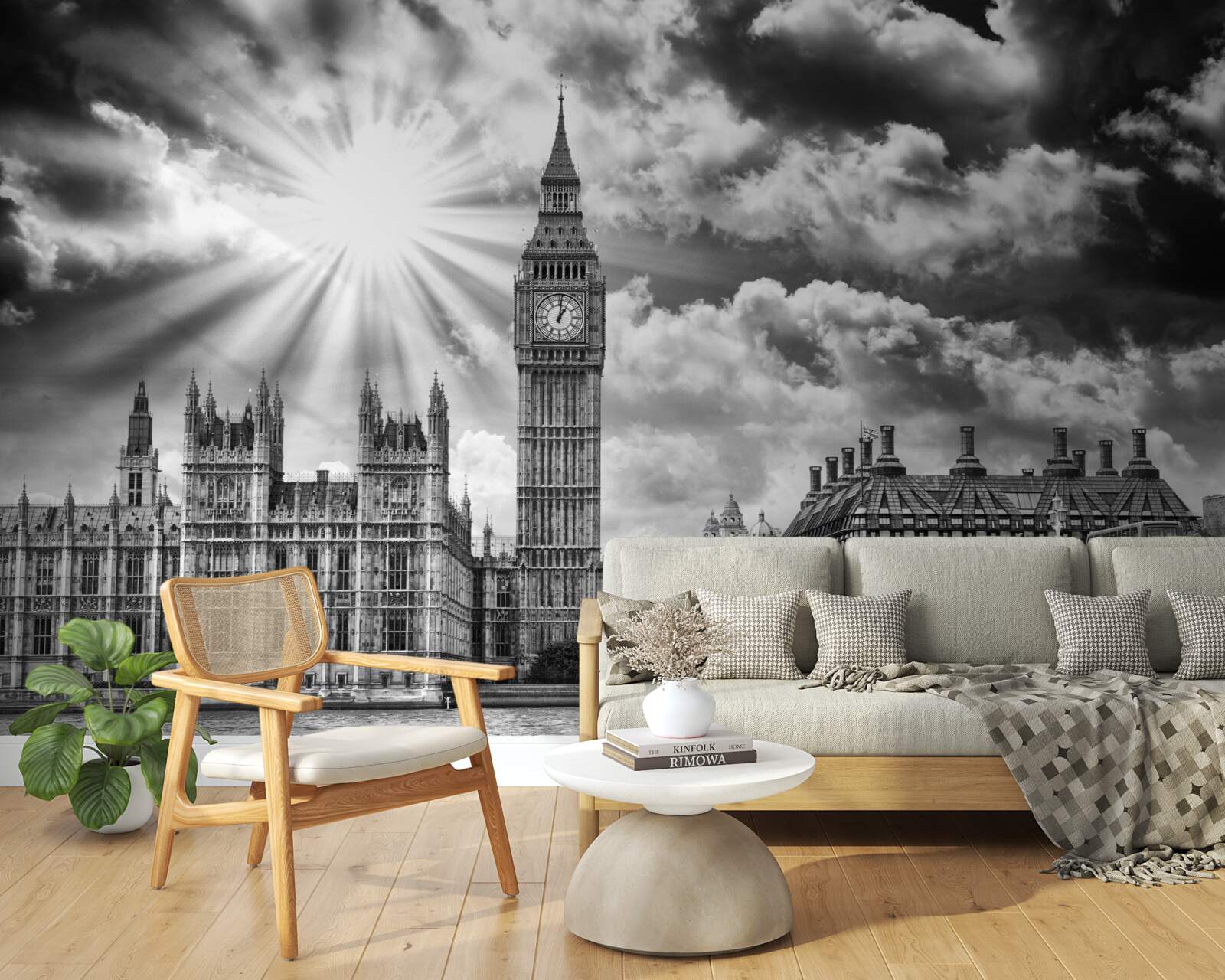 Papier peint londres peinte en noir et blanc avec big ben