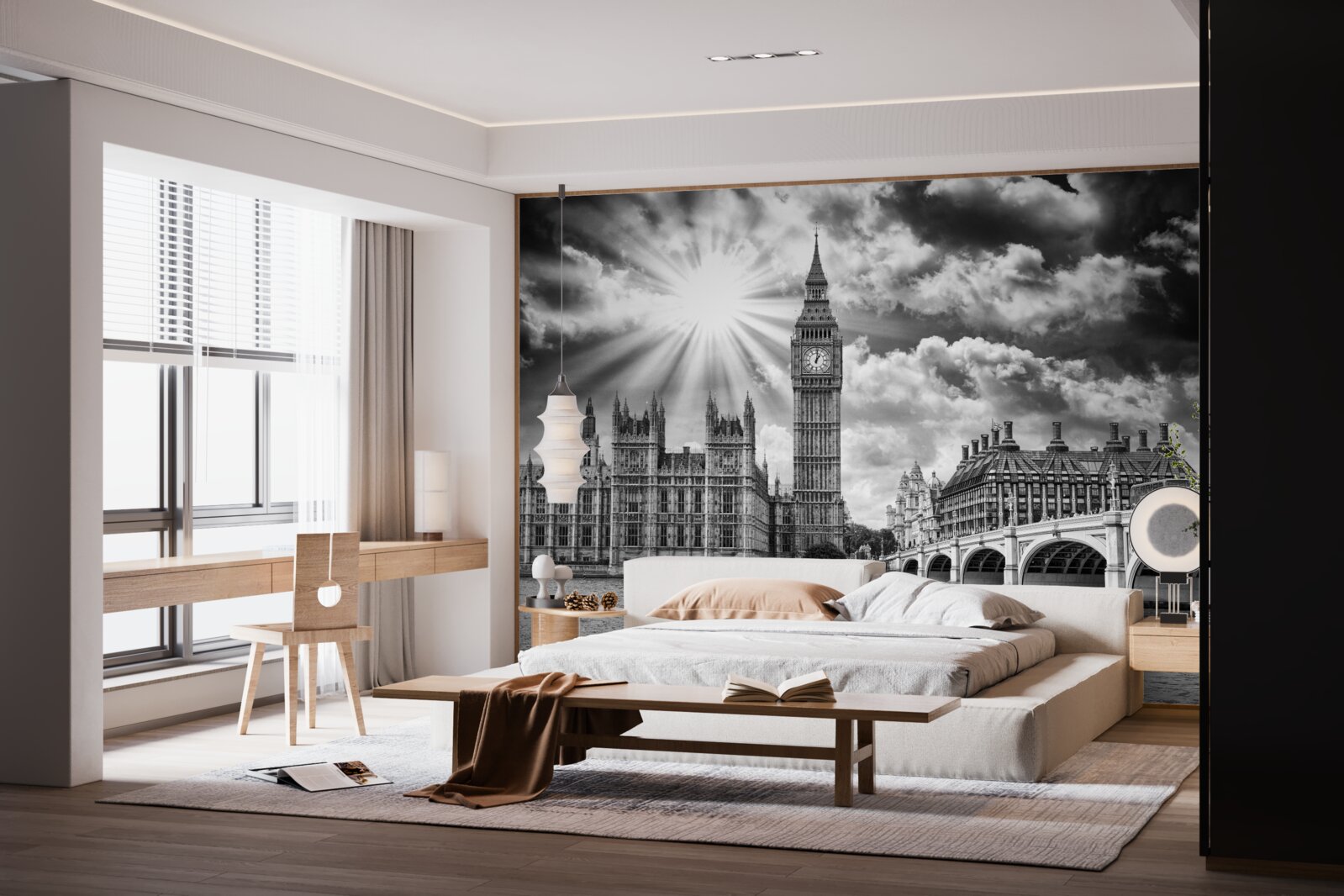 Papier peint londres peinte en noir et blanc avec big ben