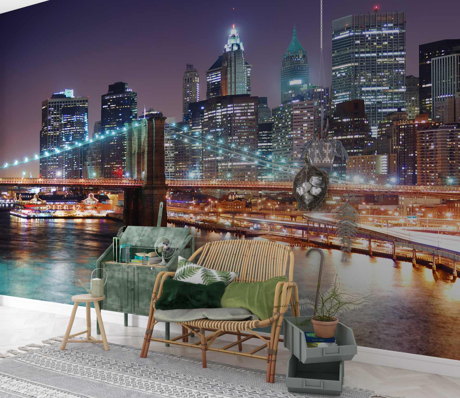 Papier peint pont de brooklyn dans l'horizon nocturne