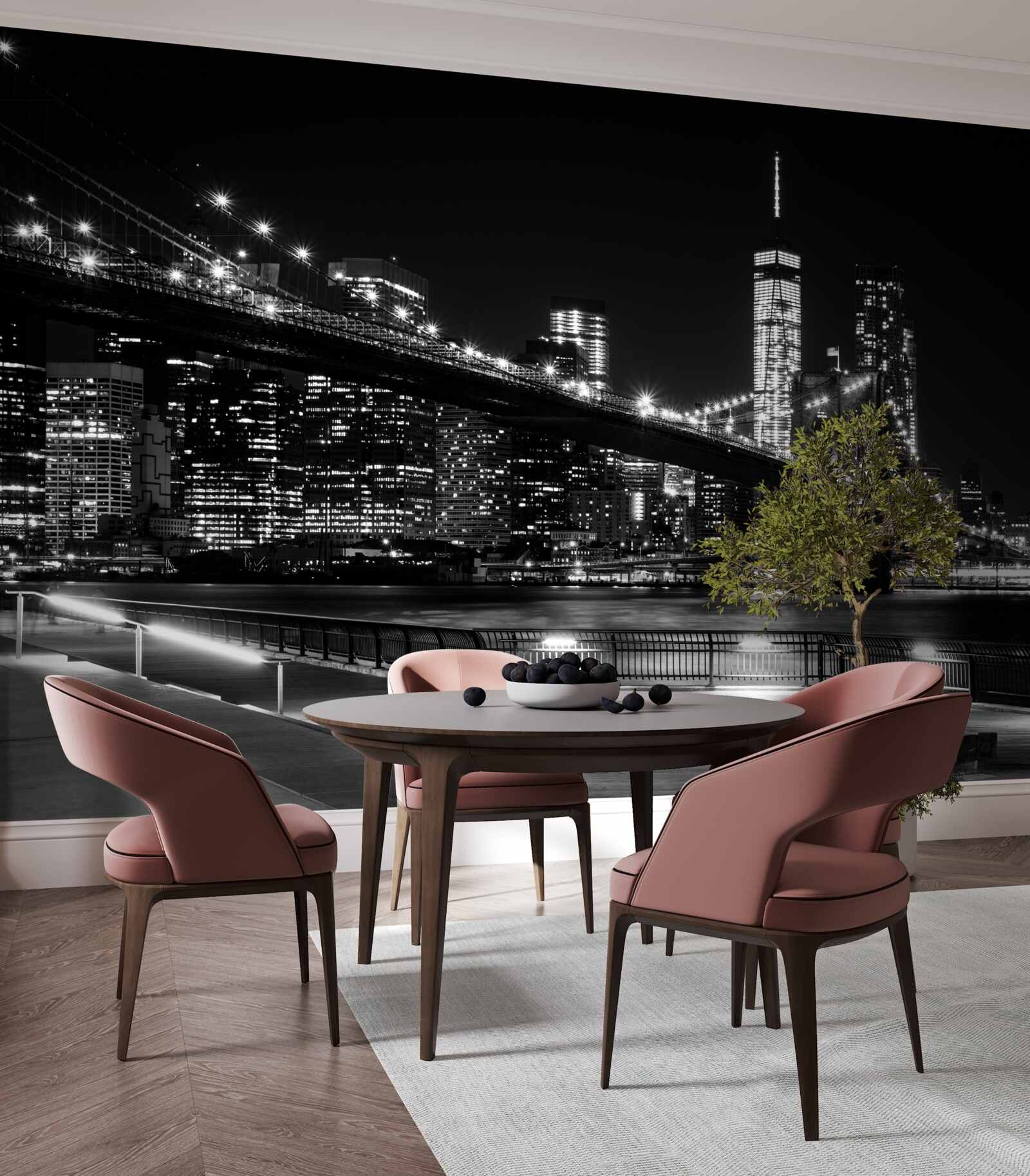 Papier peint pont de brooklyn et manhattan en noir et blanc