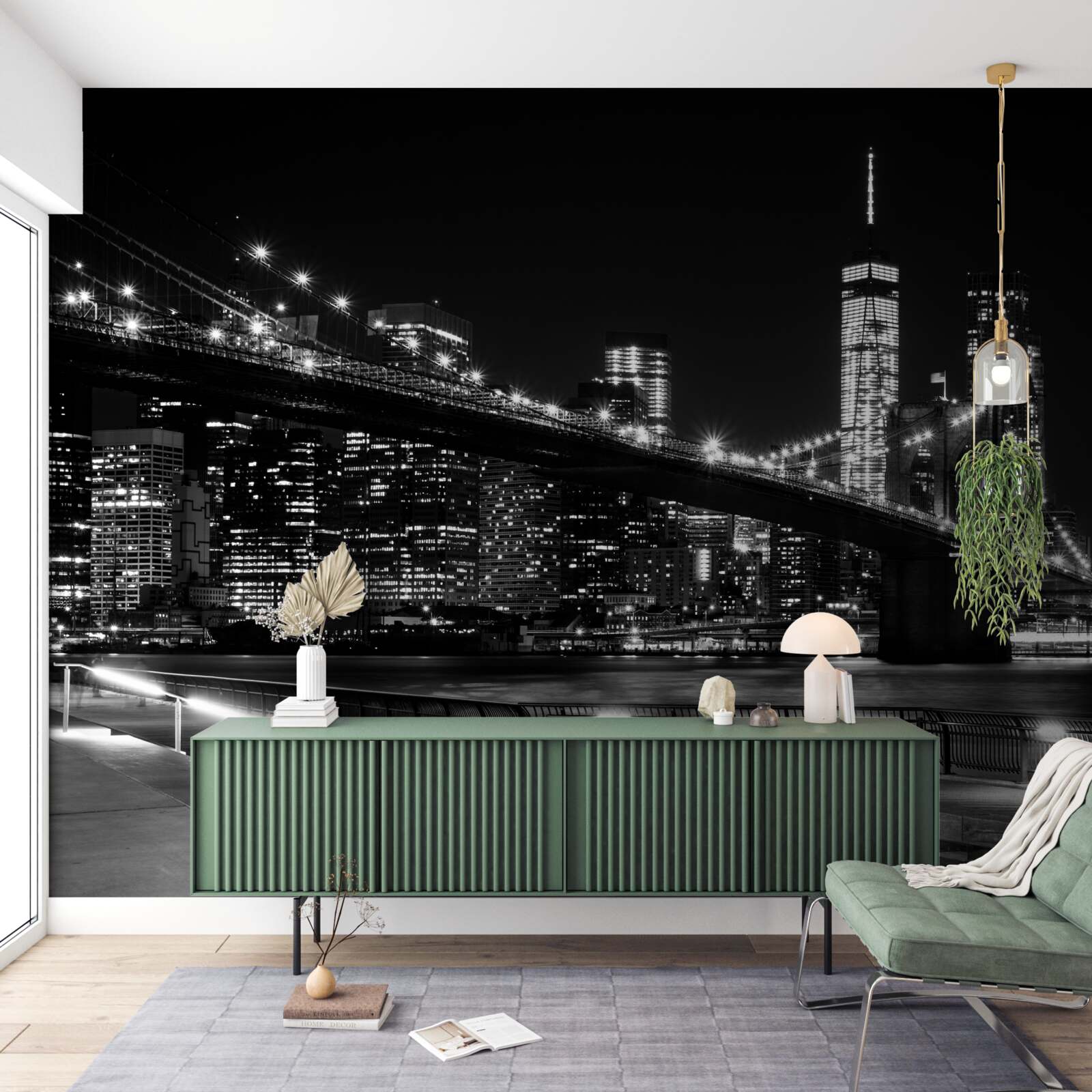 Papier peint pont de brooklyn et manhattan en noir et blanc