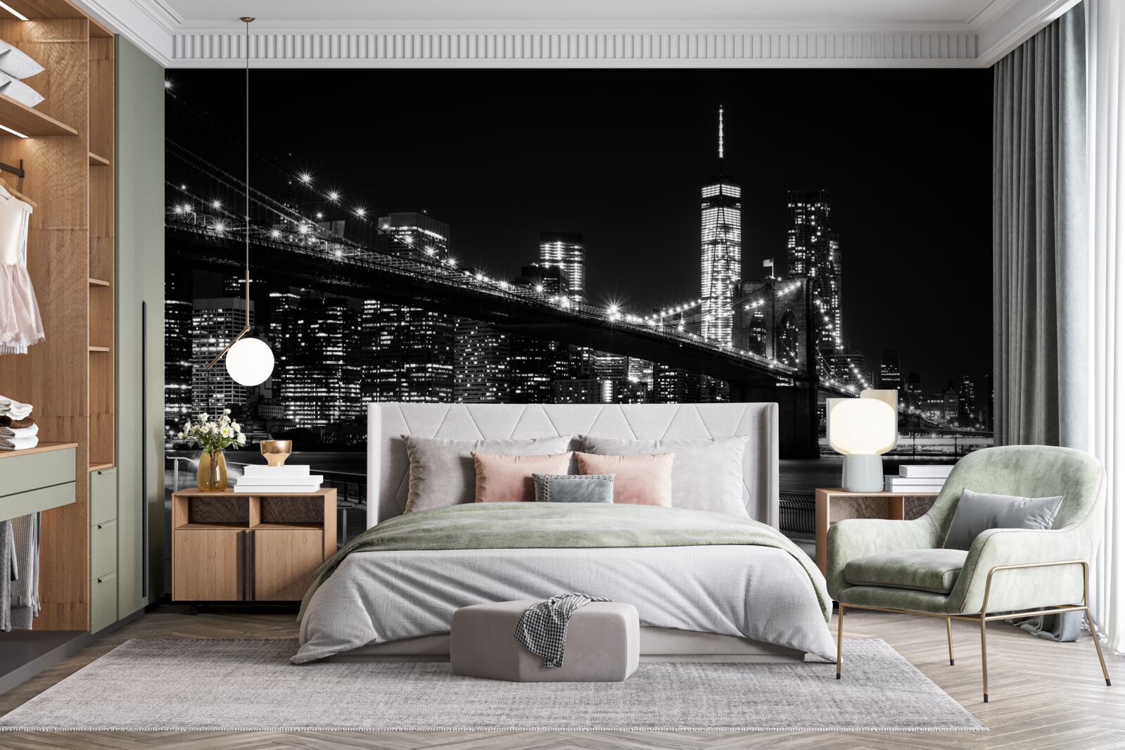Papier peint pont de brooklyn et manhattan en noir et blanc