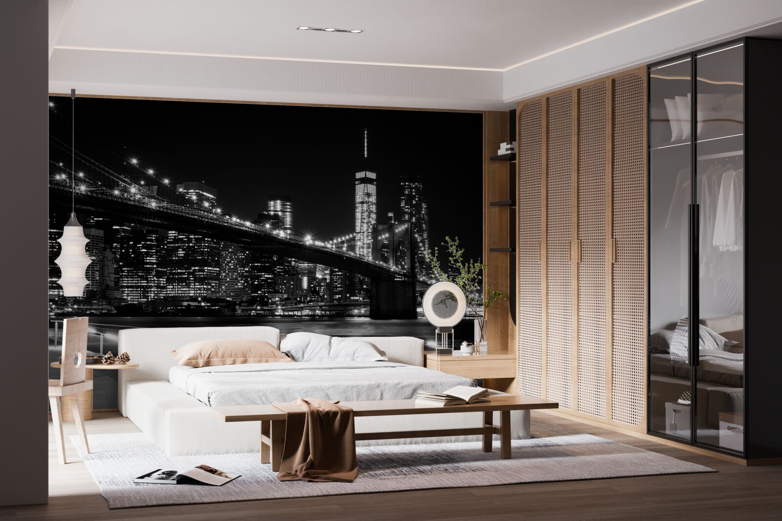 Papier peint pont de brooklyn et manhattan en noir et blanc