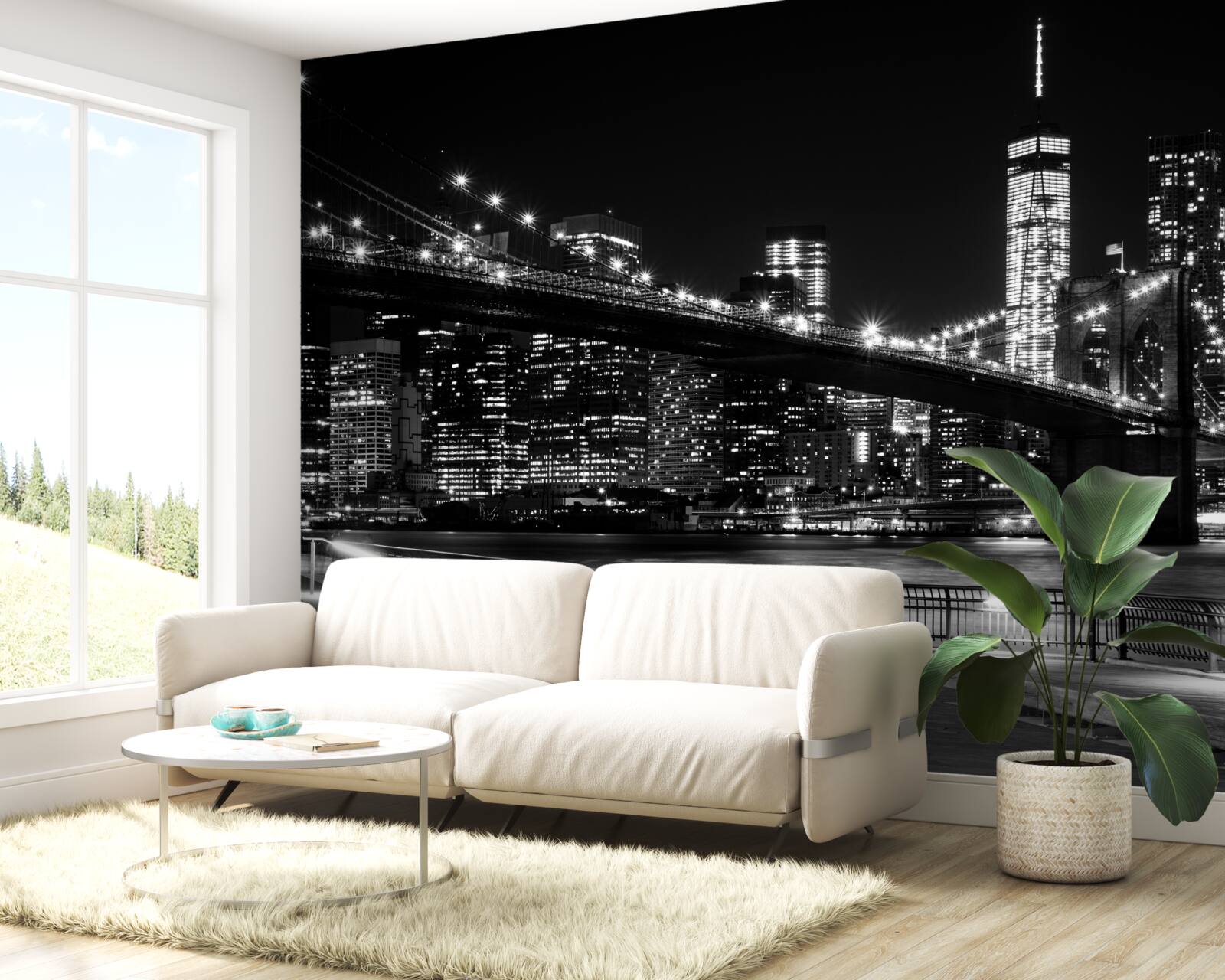 Papier peint pont de brooklyn et manhattan en noir et blanc