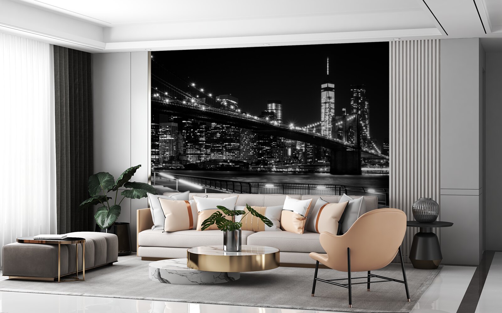 Papier peint pont de brooklyn et manhattan en noir et blanc