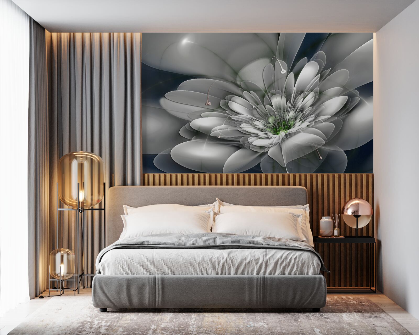 Papier peint grande fleur blanche