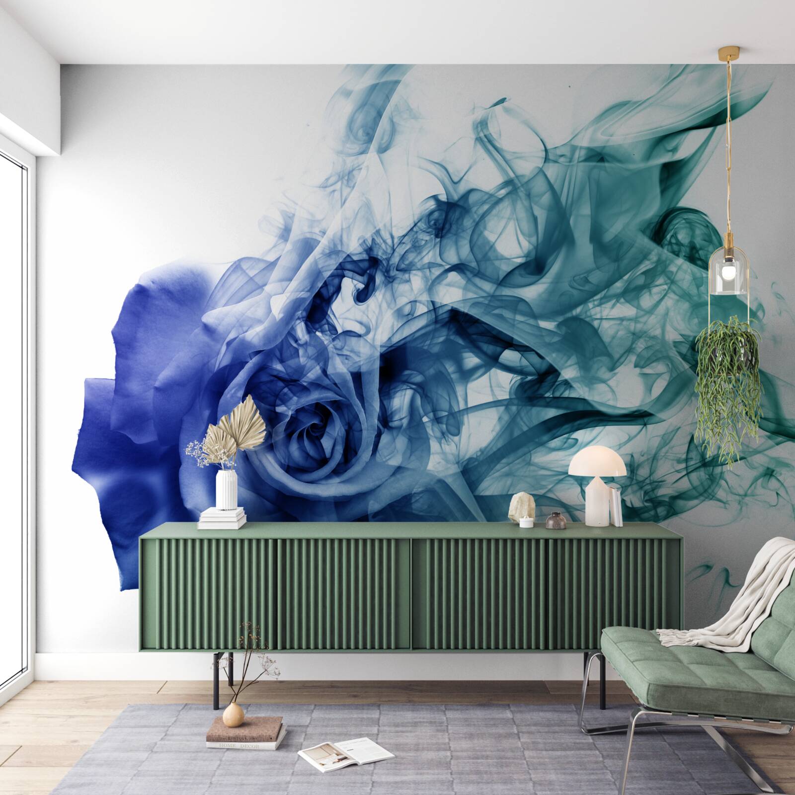 Papier peint rose bleue dans une brume de bleu céleste