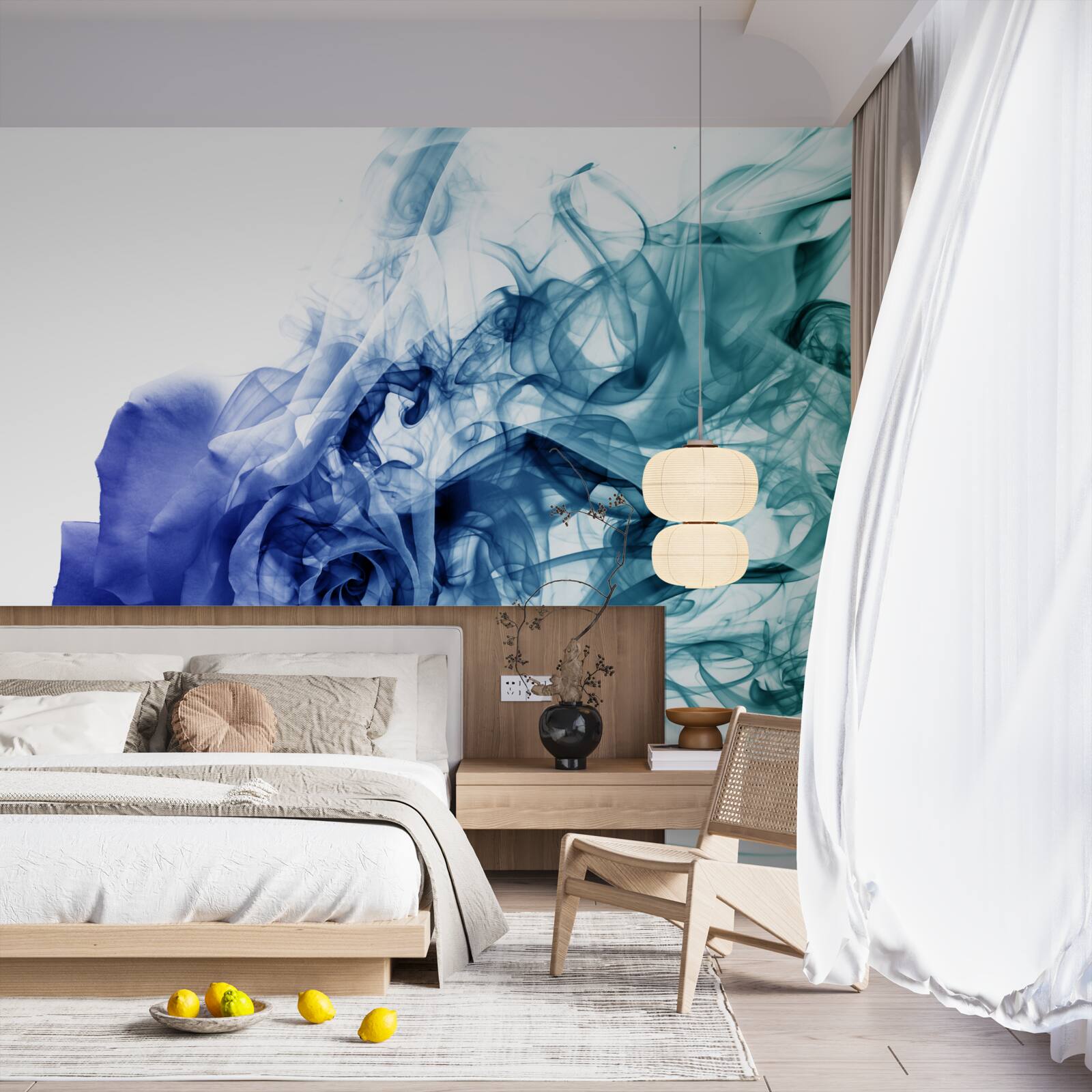 Papier peint rose bleue dans une brume de bleu céleste