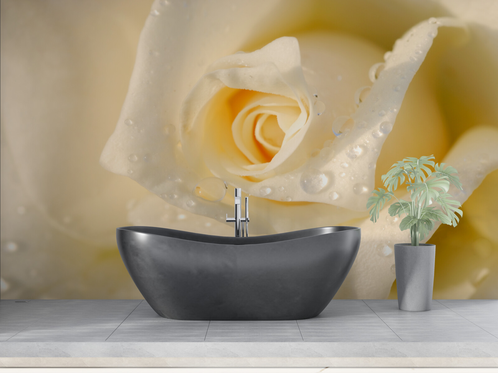 Papier peint rose en gouttes, peinte en blanc