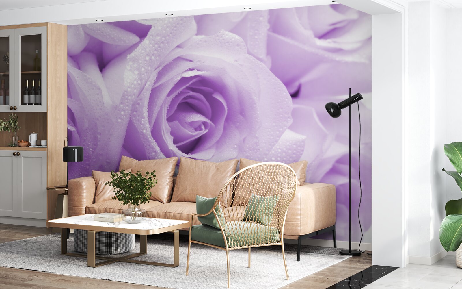 Papier peint bouquet de roses lilas délicates