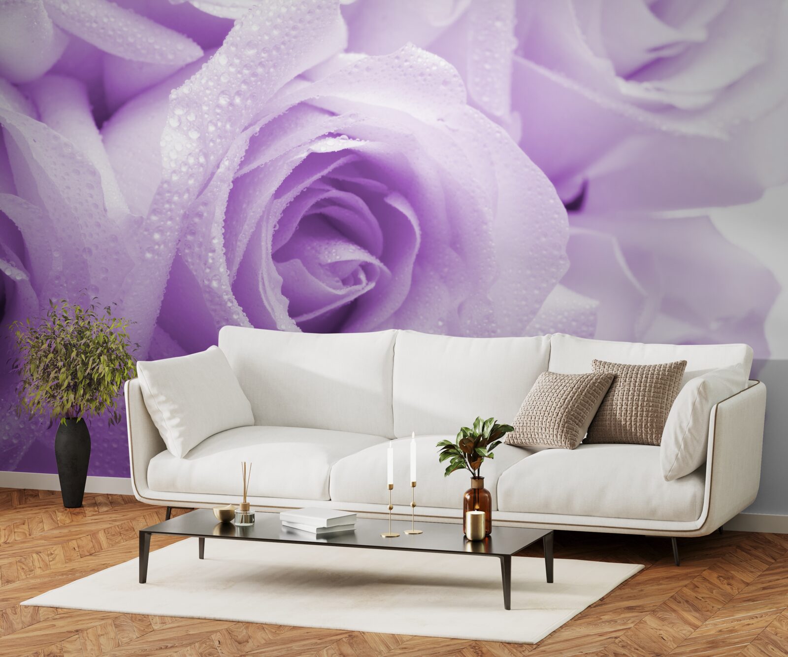 Papier peint bouquet de roses lilas délicates