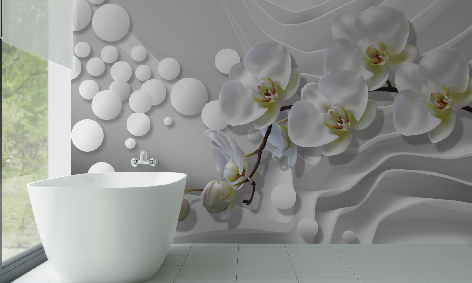 Papier peint orchidée avec branche blanche abstraite