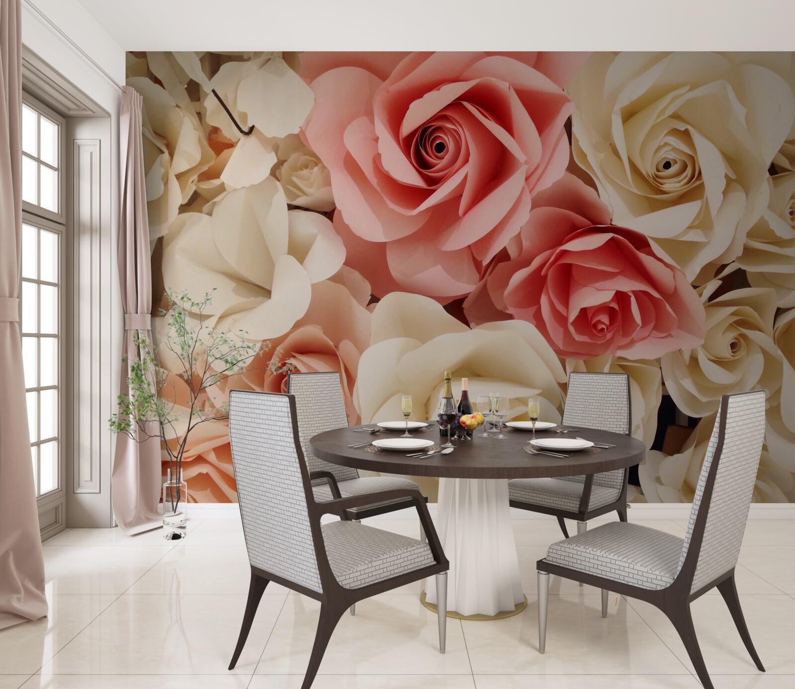 Papier peint un beau bouquet de roses dans les tons crème et rose