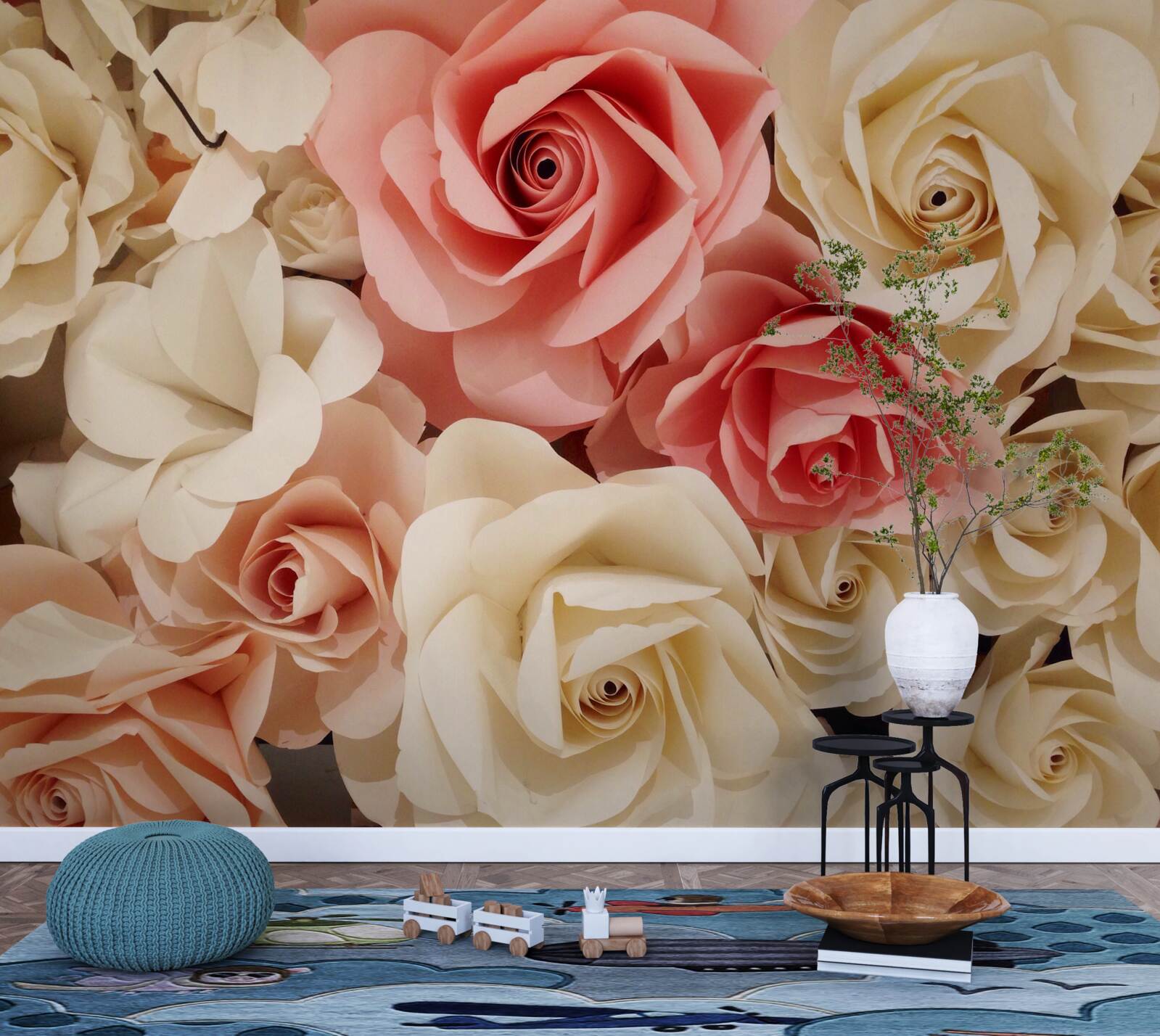 Papier peint un beau bouquet de roses dans les tons crème et rose
