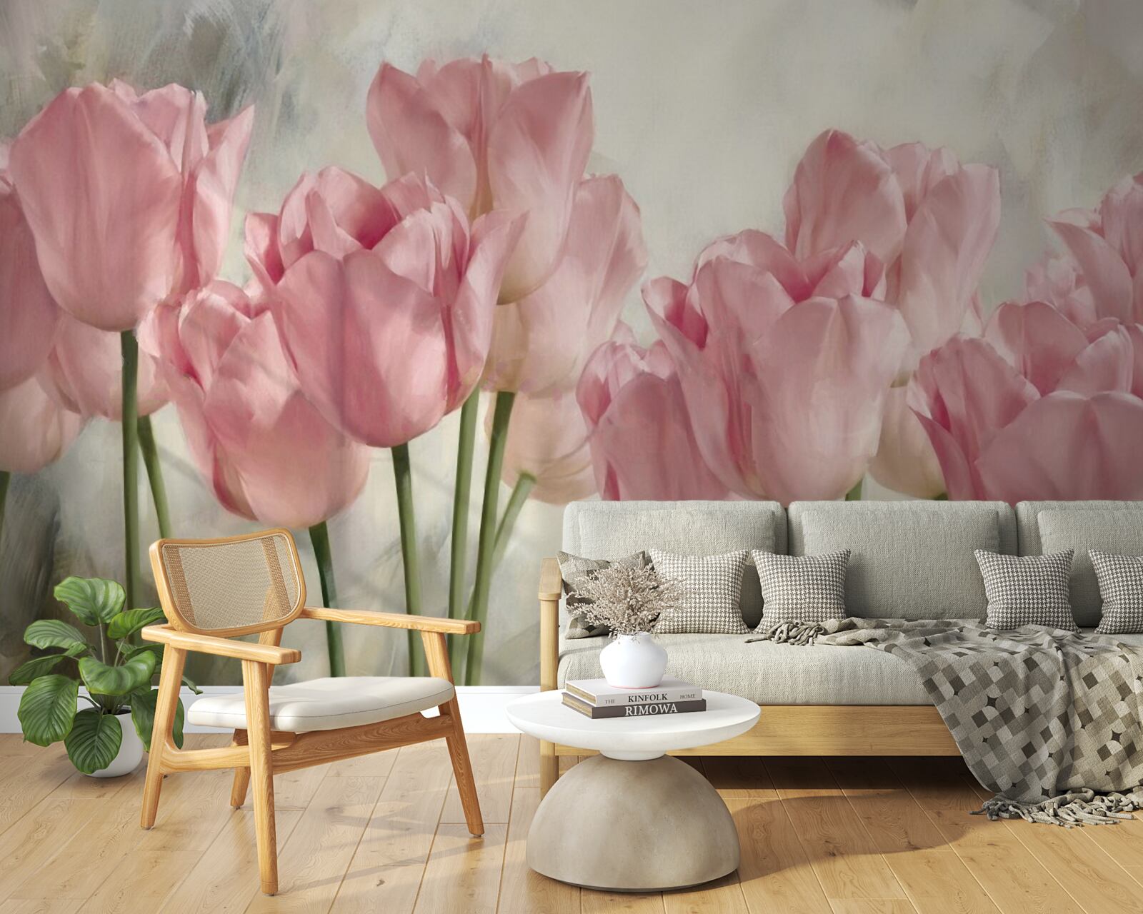 Papier peint tulipes roses délicates