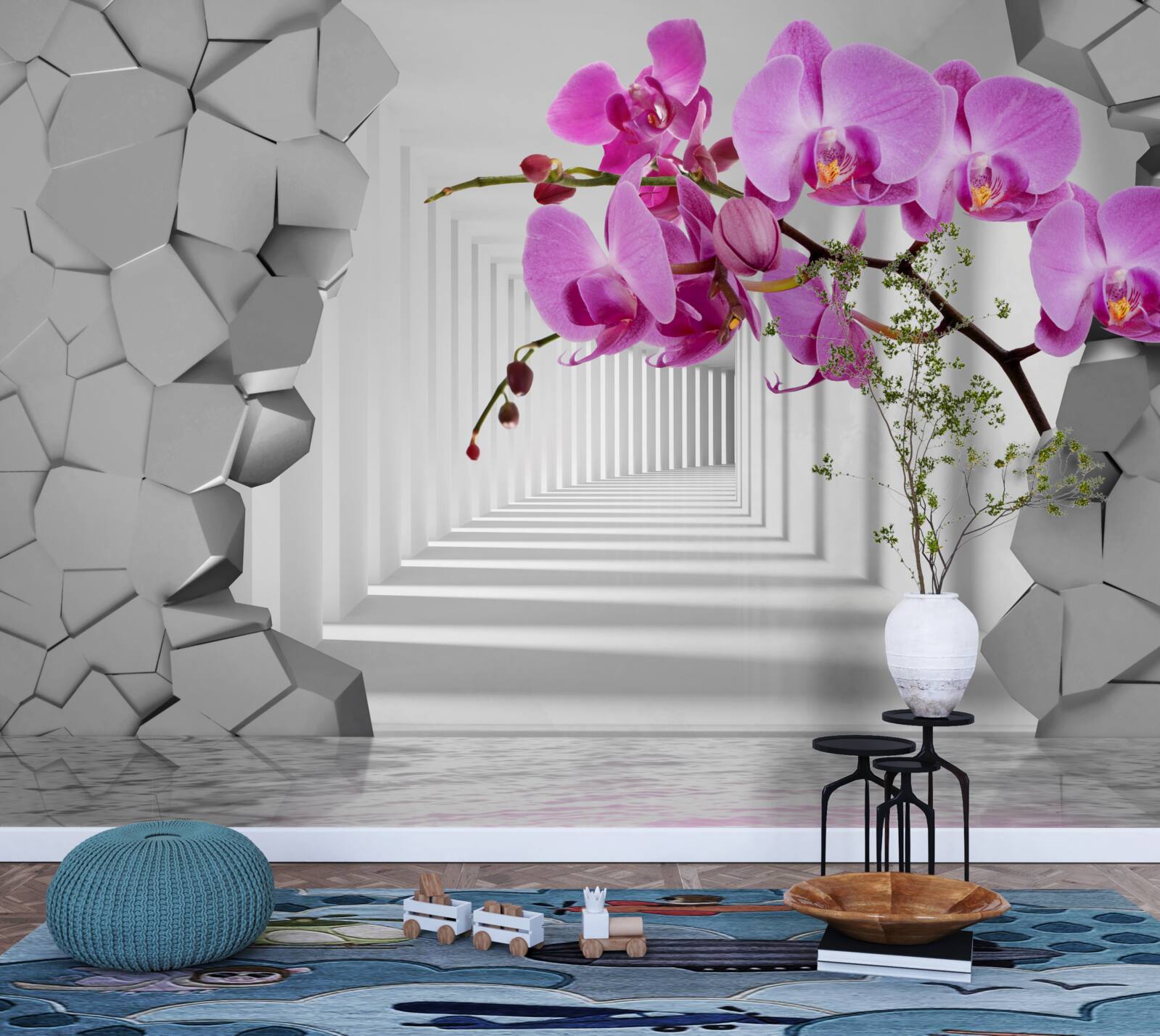 Papier peint l'orchidée pénètre le mur avec sa branche