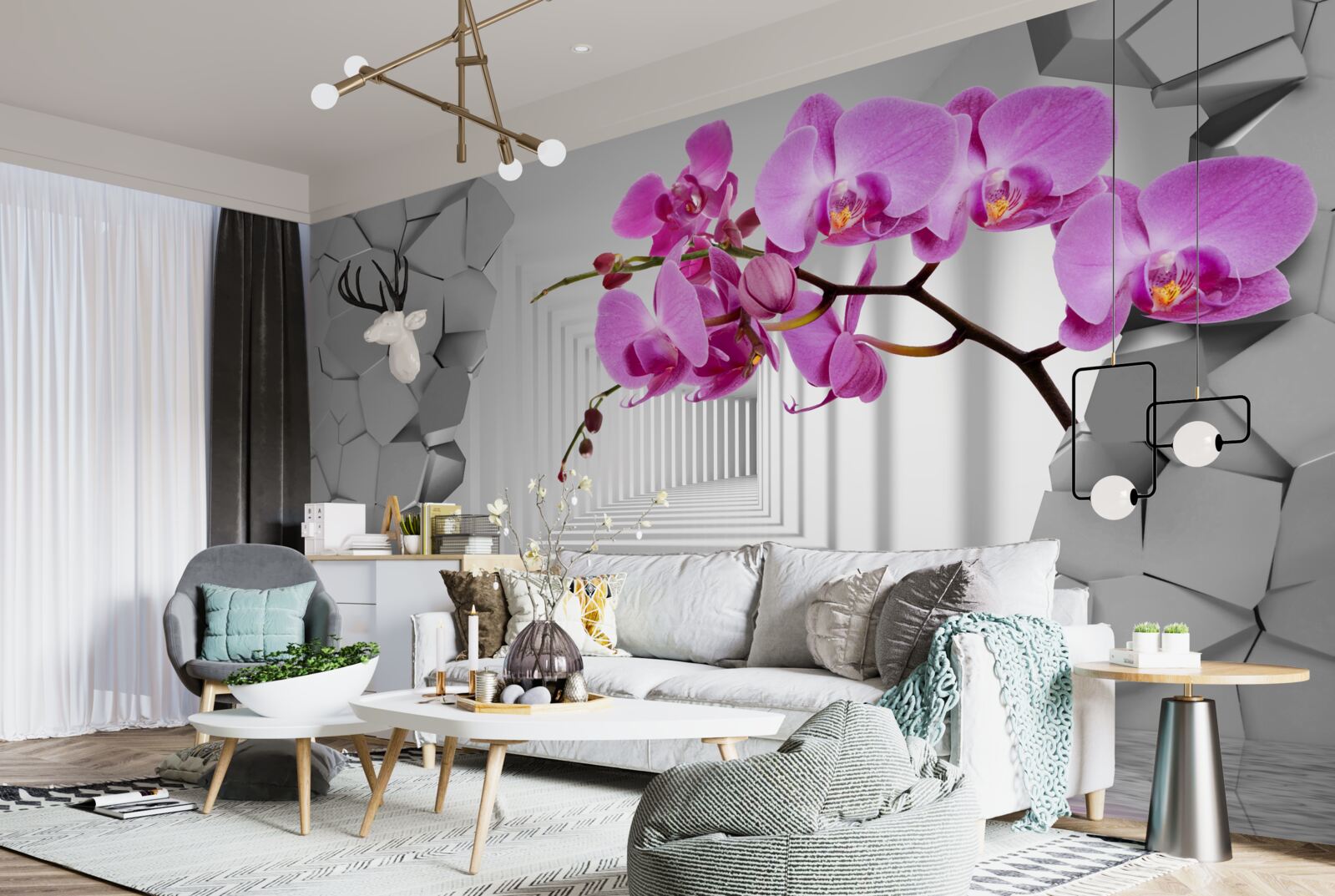 Papier peint l'orchidée pénètre le mur avec sa branche