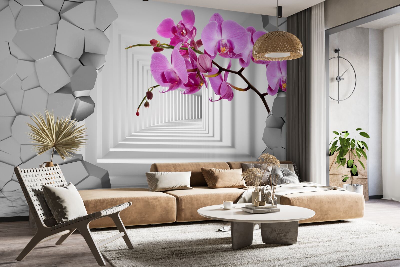 Papier peint l'orchidée pénètre le mur avec sa branche