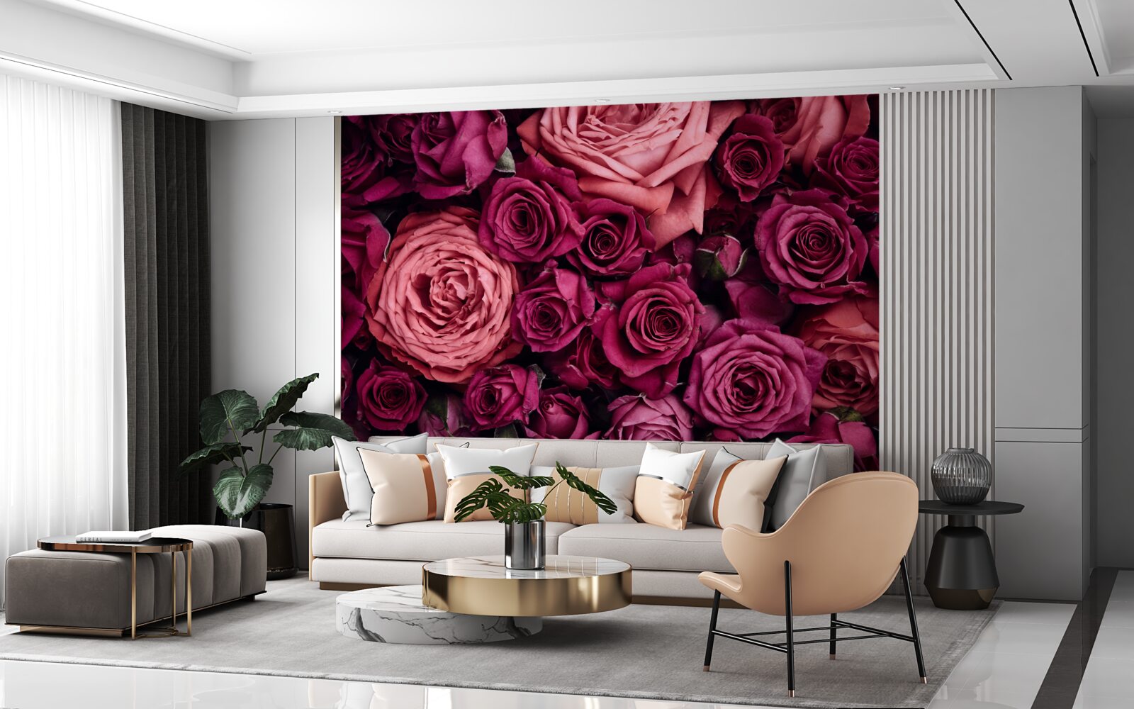 Papier peint combinaison de roses roses parfumées