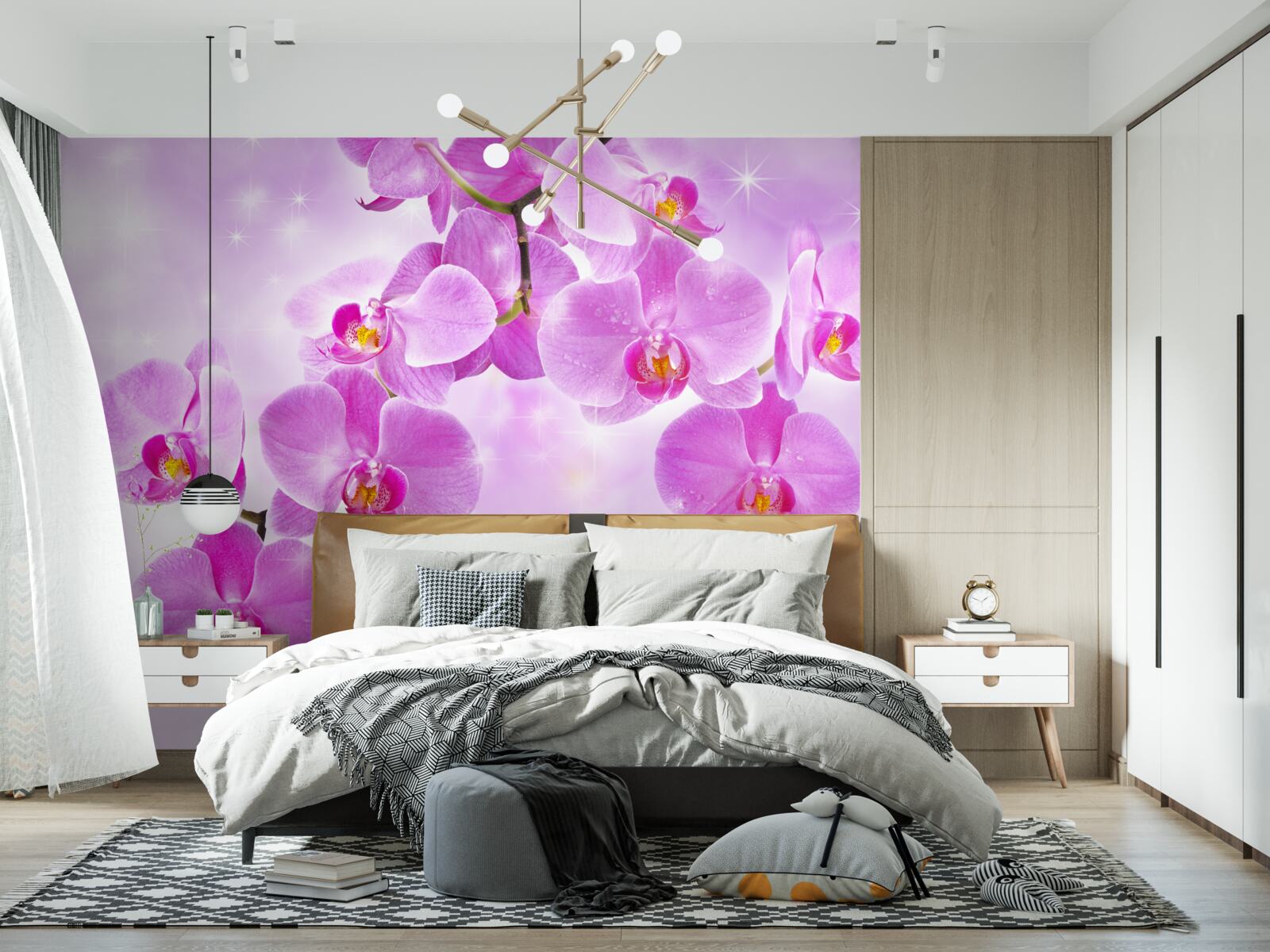Papier peint orchidées violettes suspendues