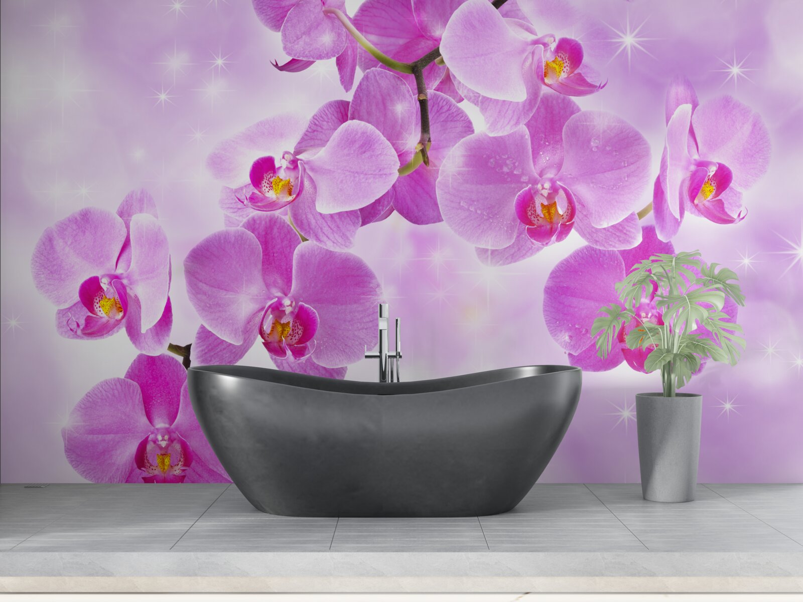Papier peint orchidées violettes suspendues