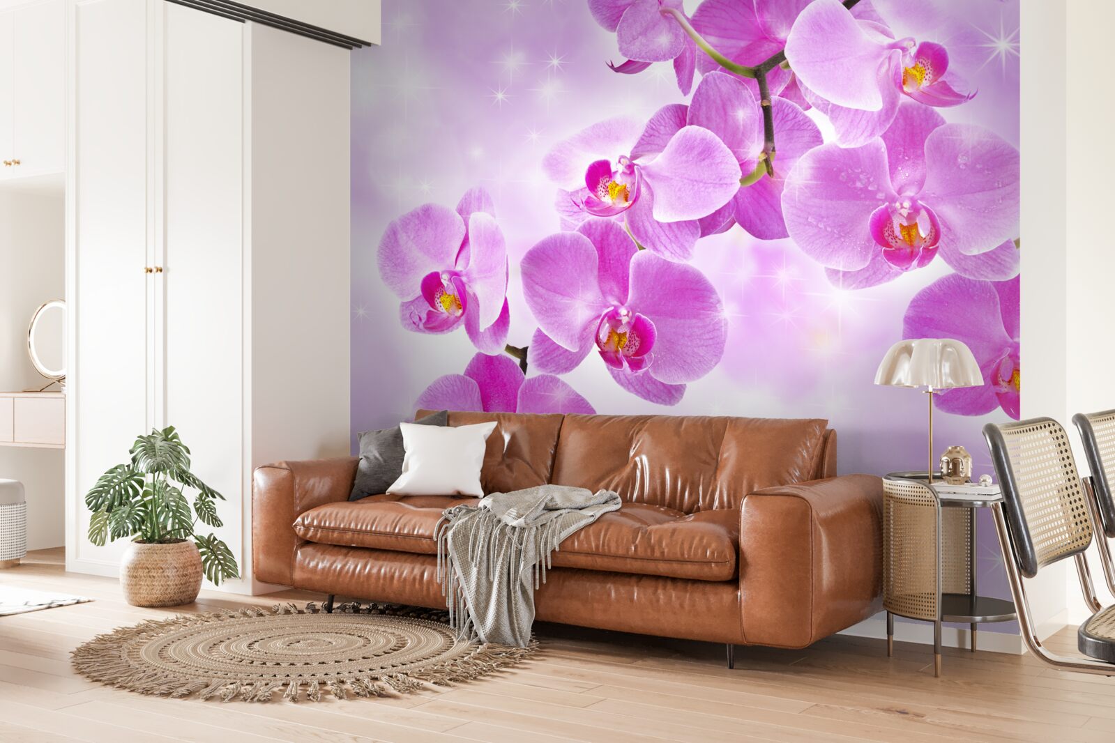 Papier peint orchidées violettes suspendues