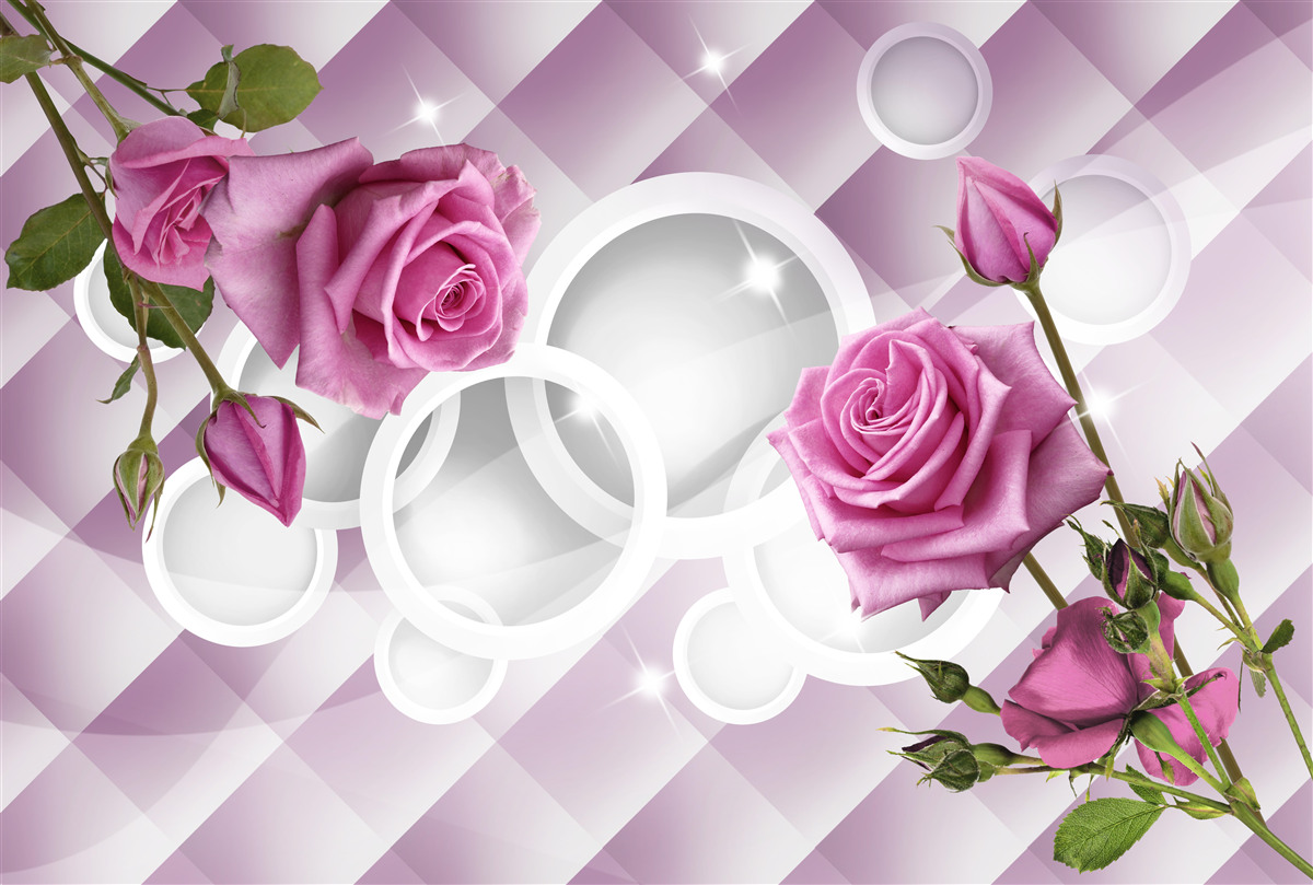 Papier peint roses lilas sur un fond ambigu