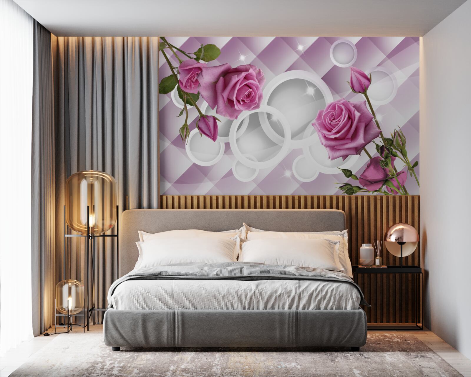 Papier peint roses lilas sur un fond ambigu