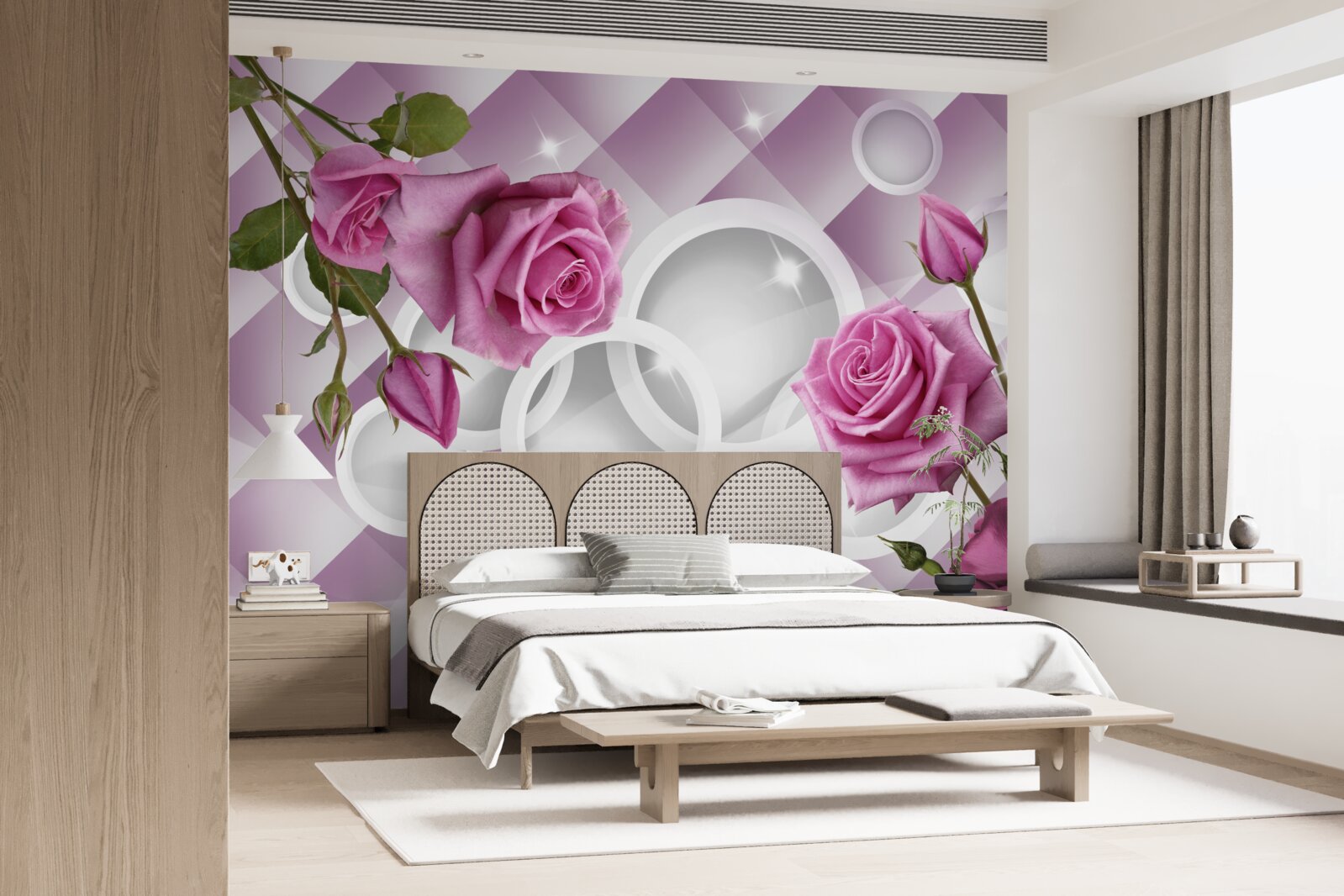 Papier peint roses lilas sur un fond ambigu
