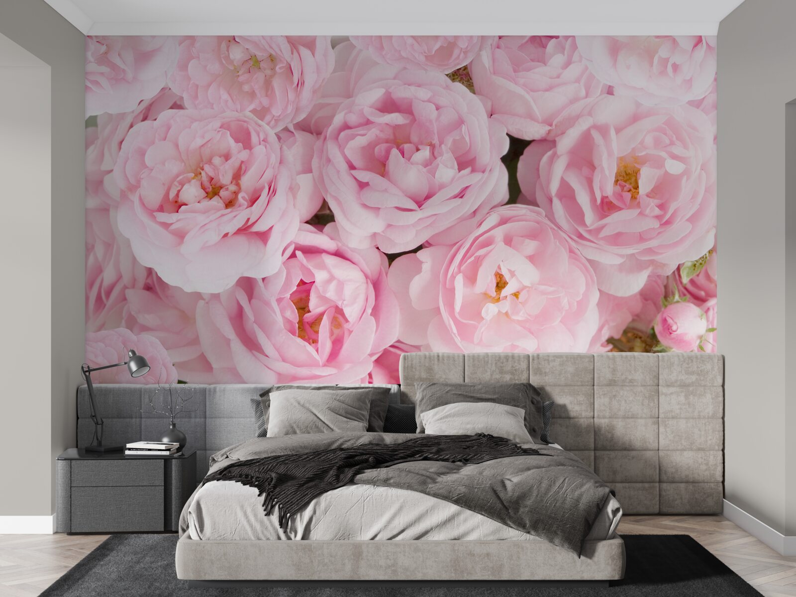 Papier peint roses roses réunies en un bouquet de bougies