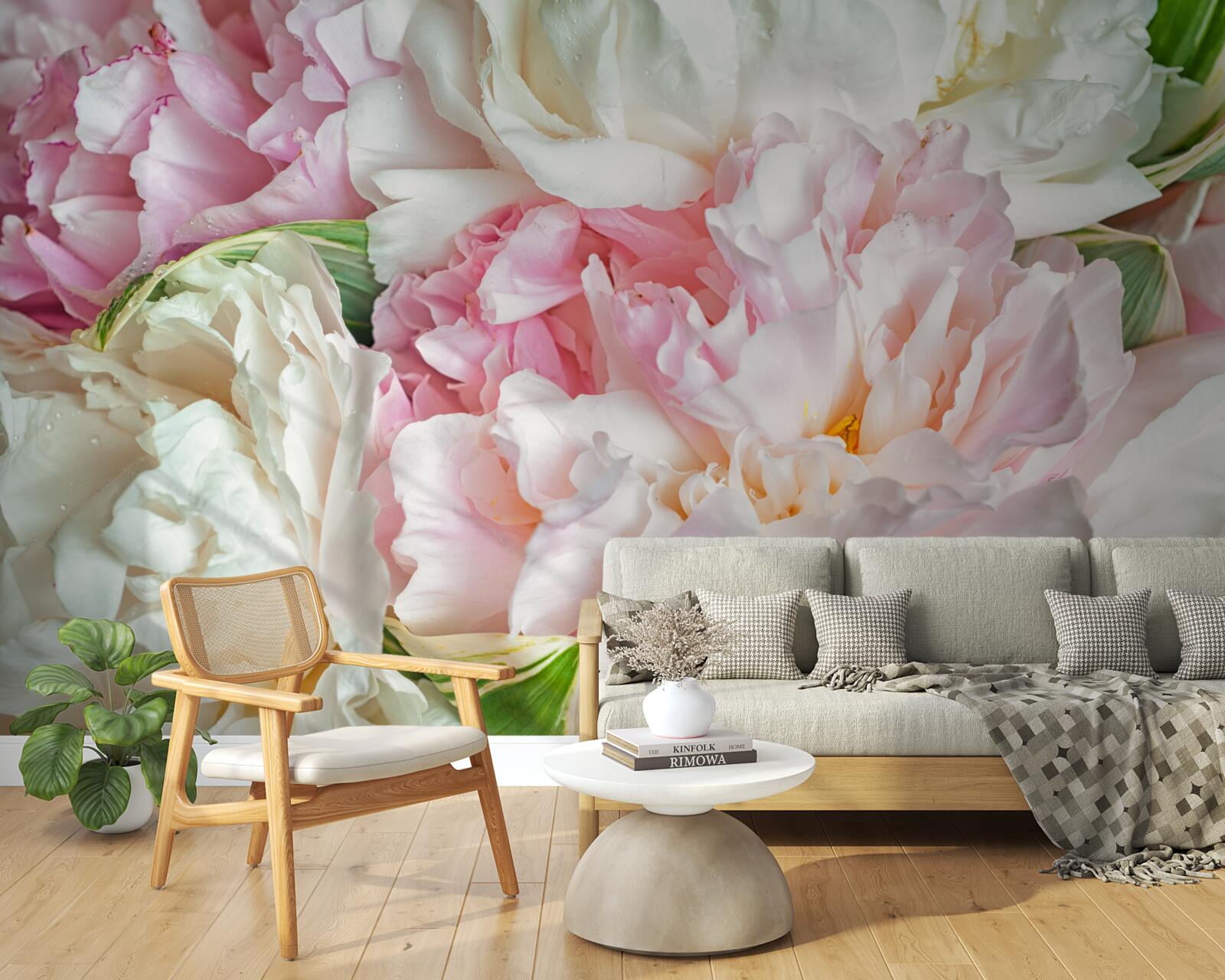 Papier peint bouquet de pivoines douces