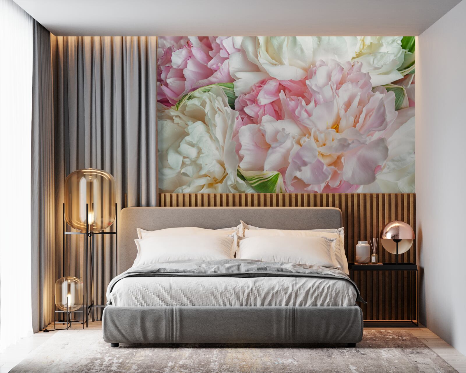 Papier peint bouquet de pivoines douces