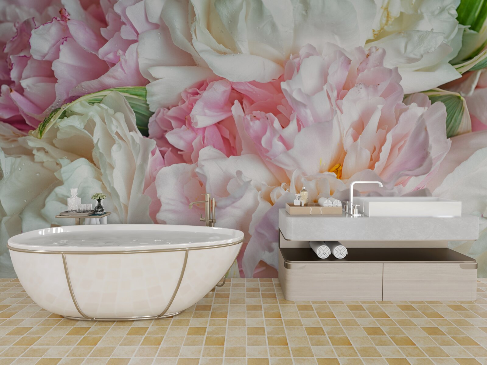 Papier peint bouquet de pivoines douces