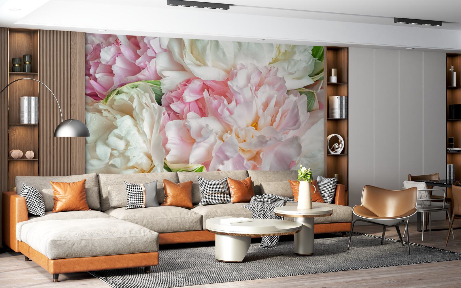 Papier peint bouquet de pivoines douces
