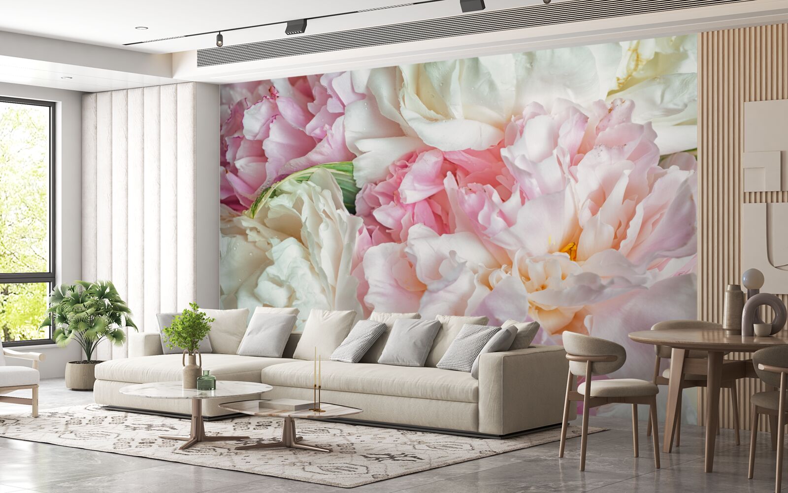 Papier peint bouquet de pivoines douces