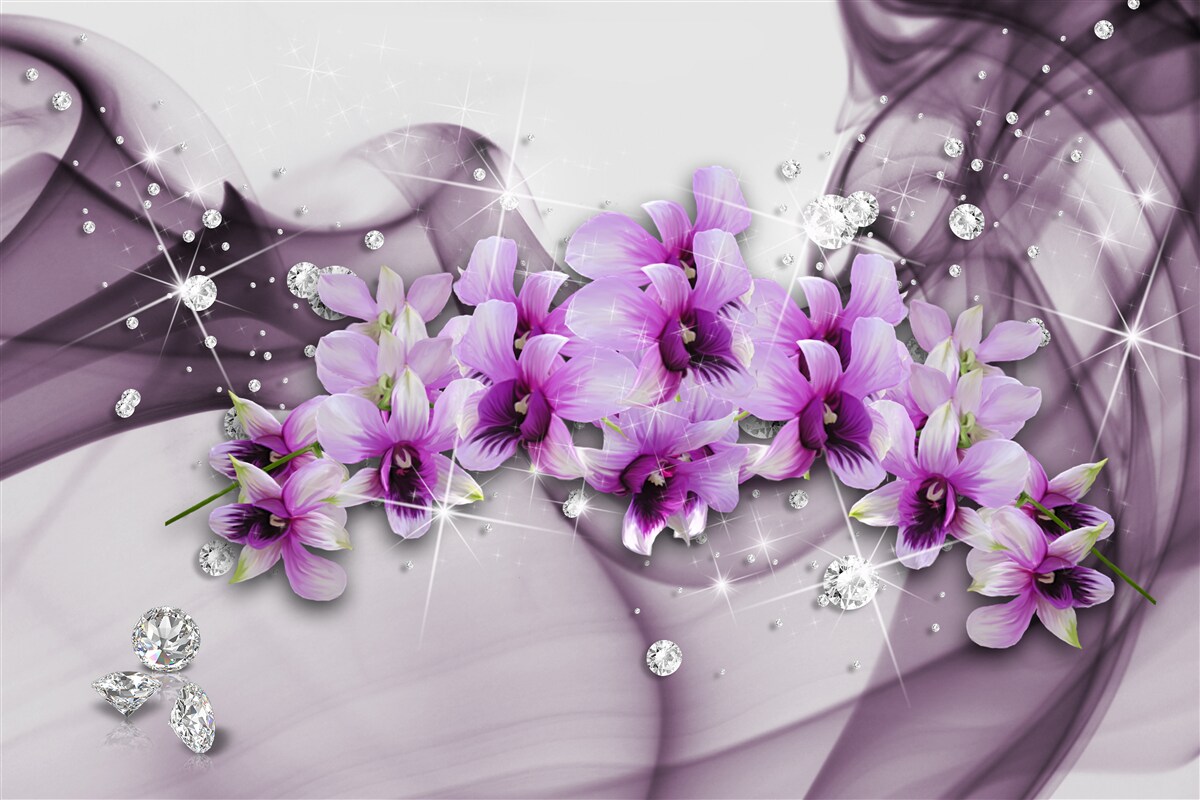 Papier peint zircons et fleurs violettes