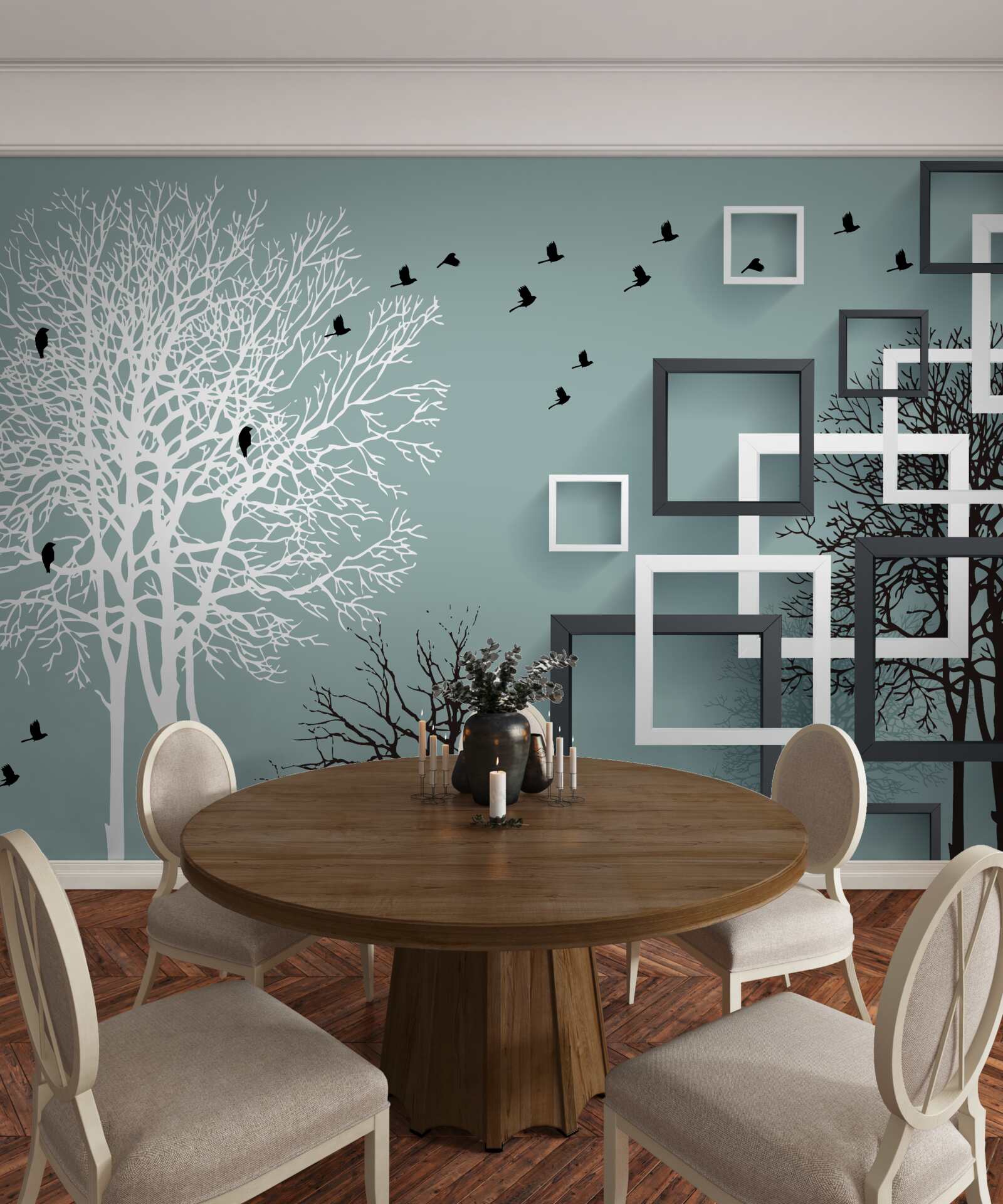 Papier peint les arbres tombés pendant l'hiver et les oiseaux qui se sont envolés vers des climats plus chauds