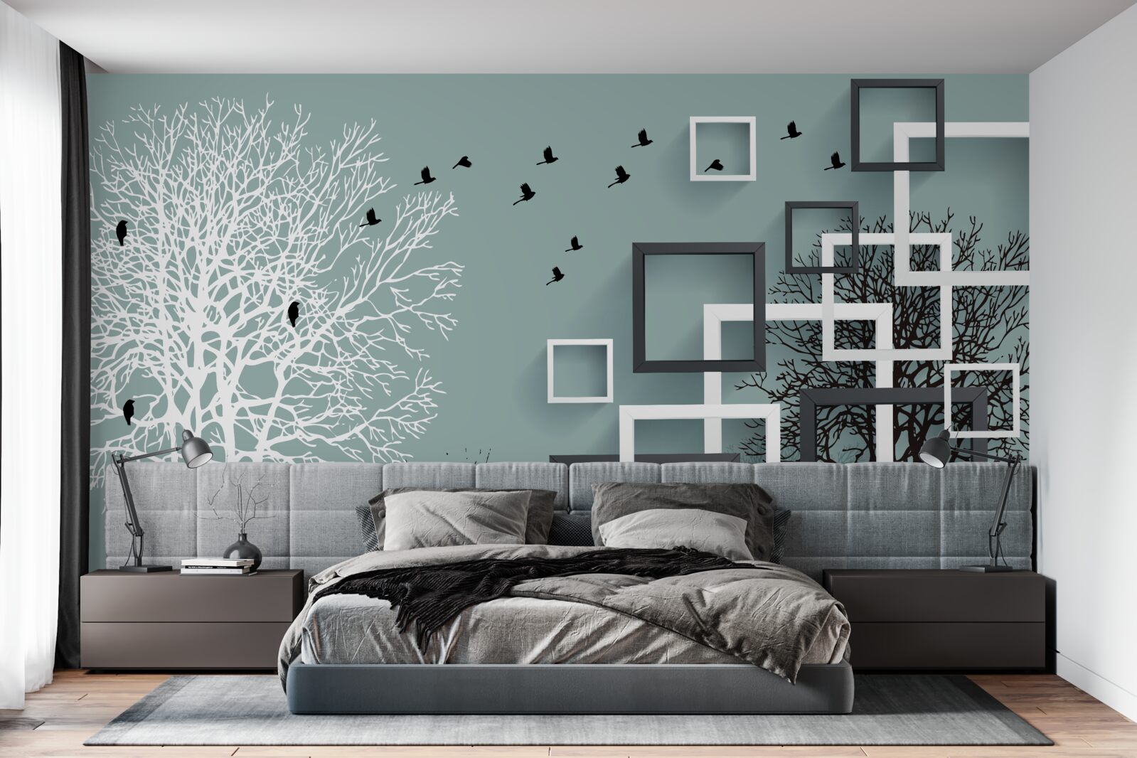 Papier peint les arbres tombés pendant l'hiver et les oiseaux qui se sont envolés vers des climats plus chauds