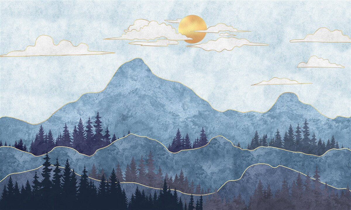 Papier peint montagnes d'hiver sous un soleil froid