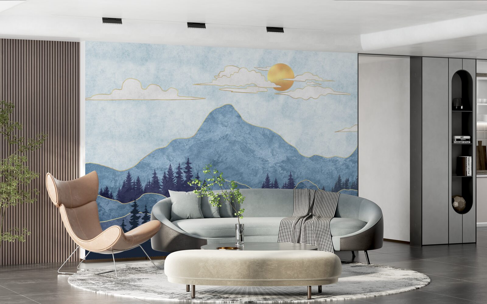 Papier peint montagnes d'hiver sous un soleil froid