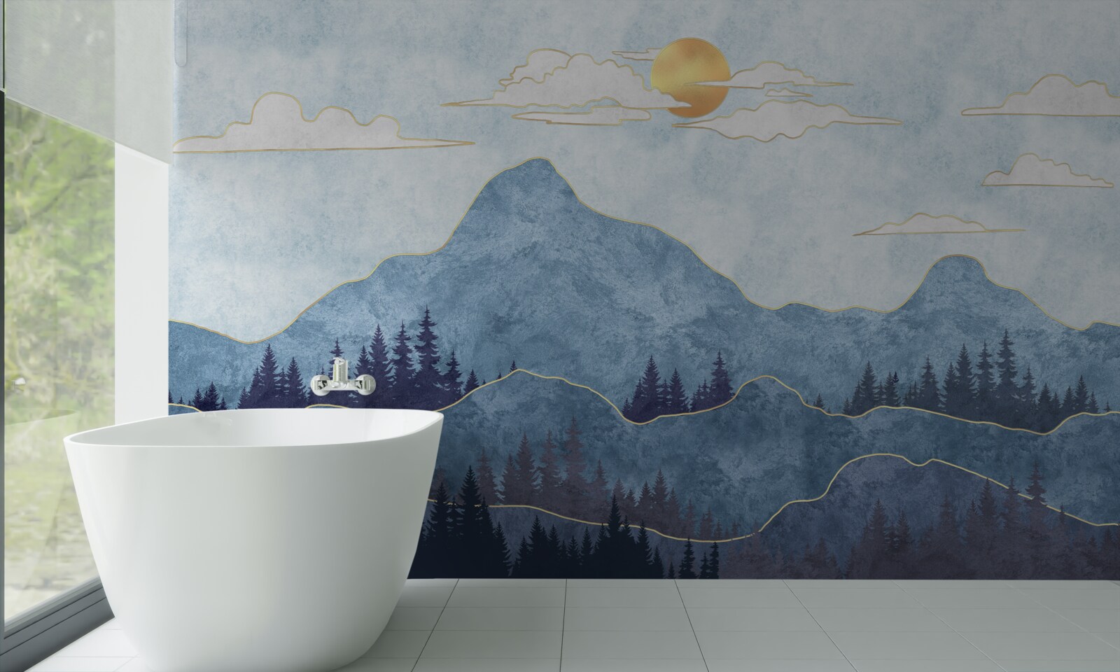 Papier peint montagnes d'hiver sous un soleil froid