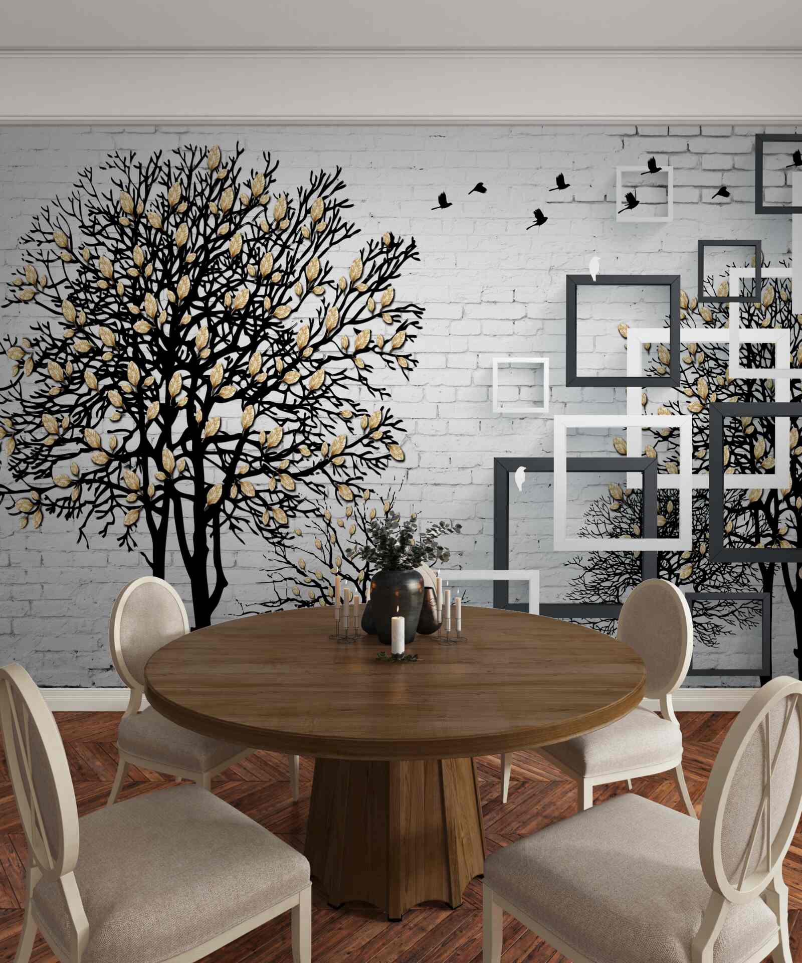 Papier peint les oiseaux s'éloignent d'un arbre qui a perdu ses feuilles
