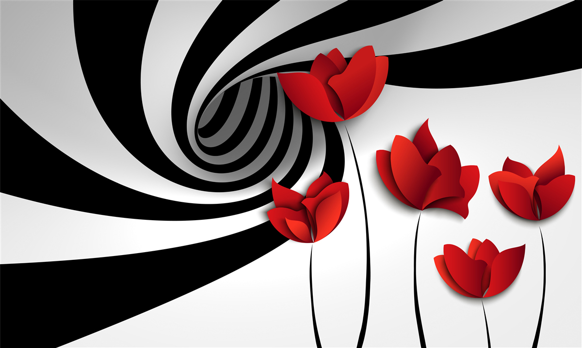Papier peint un tunnel en noir et blanc et une clairière de coquelicots écarlates