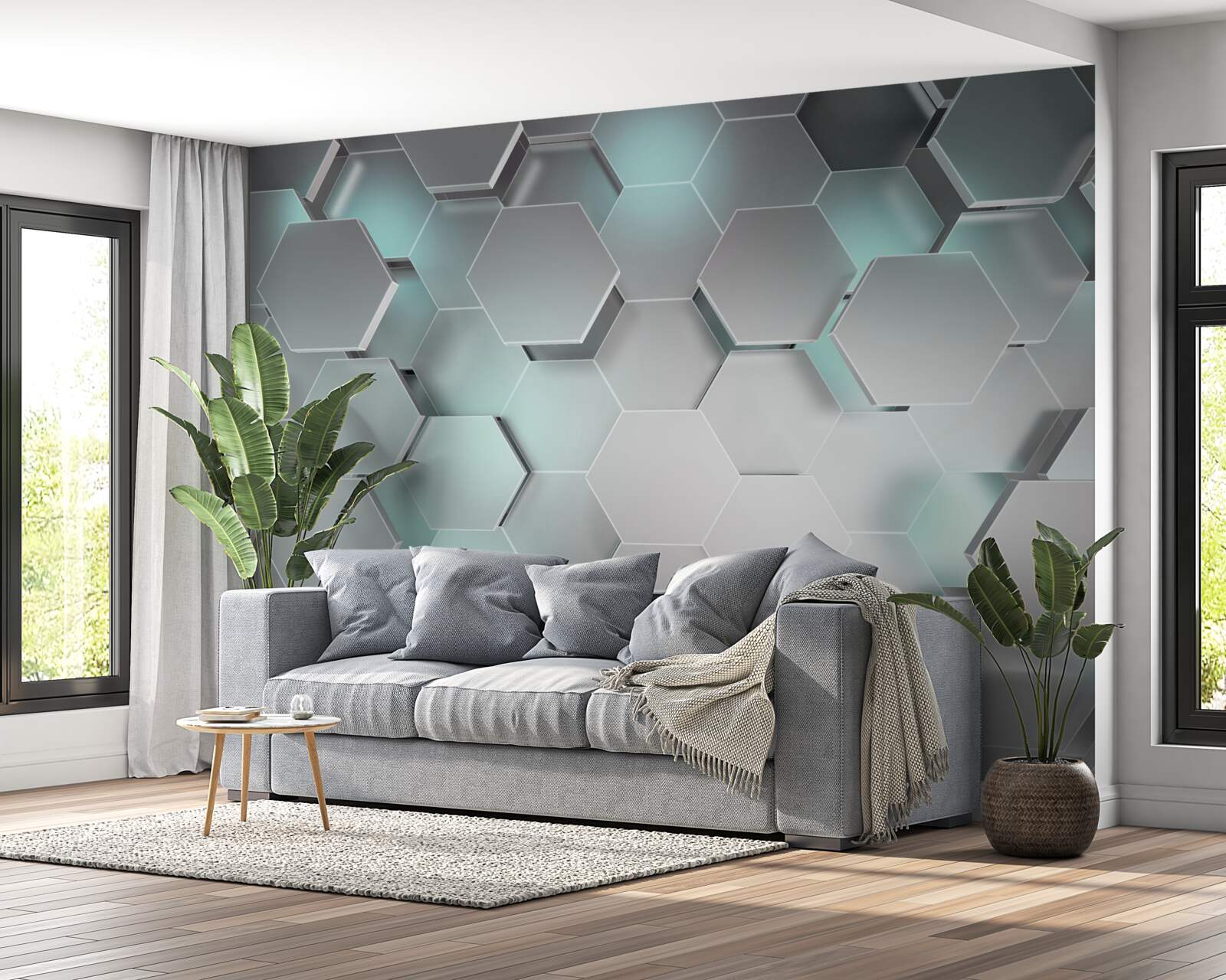 Papier peint des hexagones lumineux flottant dans l'air