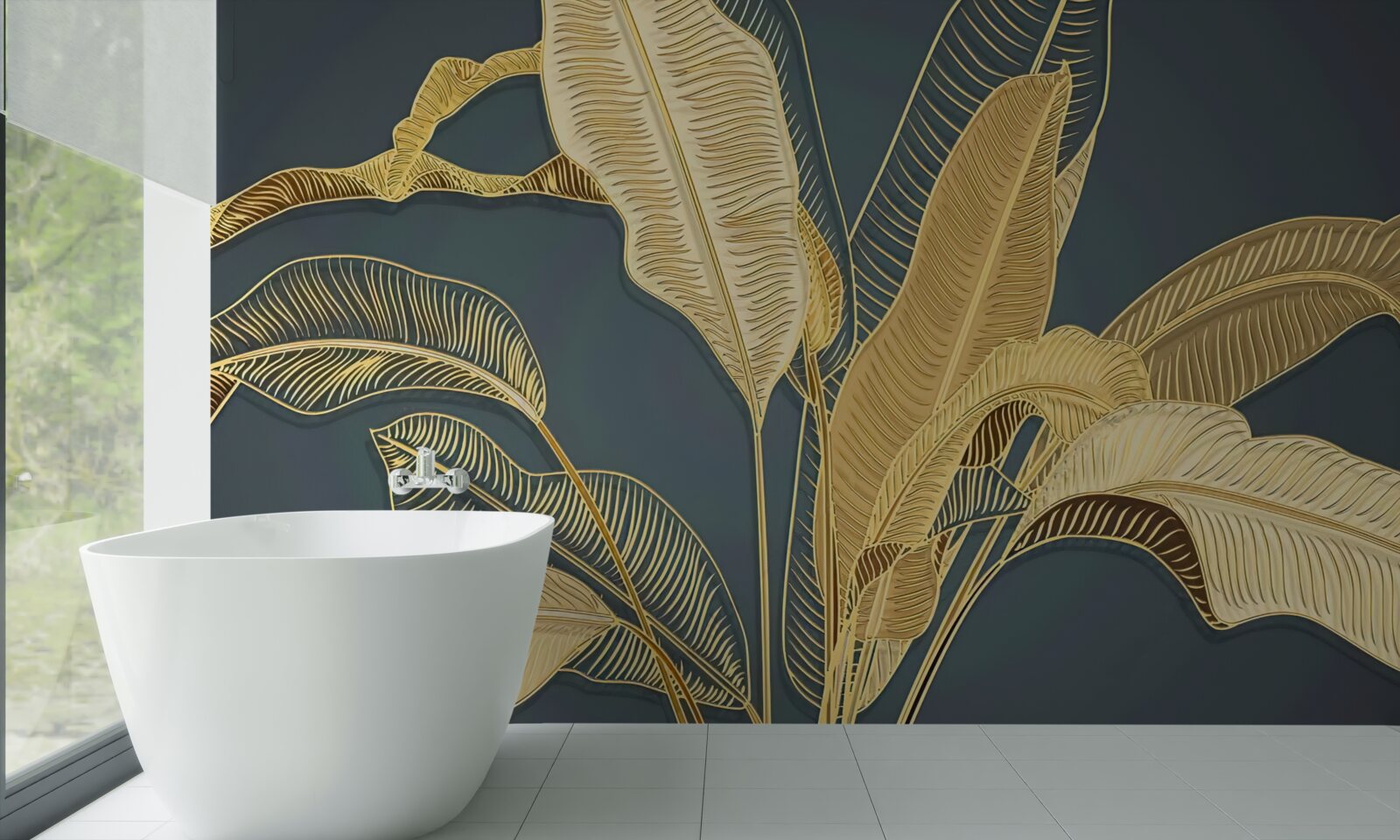 Papier peint feuilles de plumes de bronze dans une composition florale