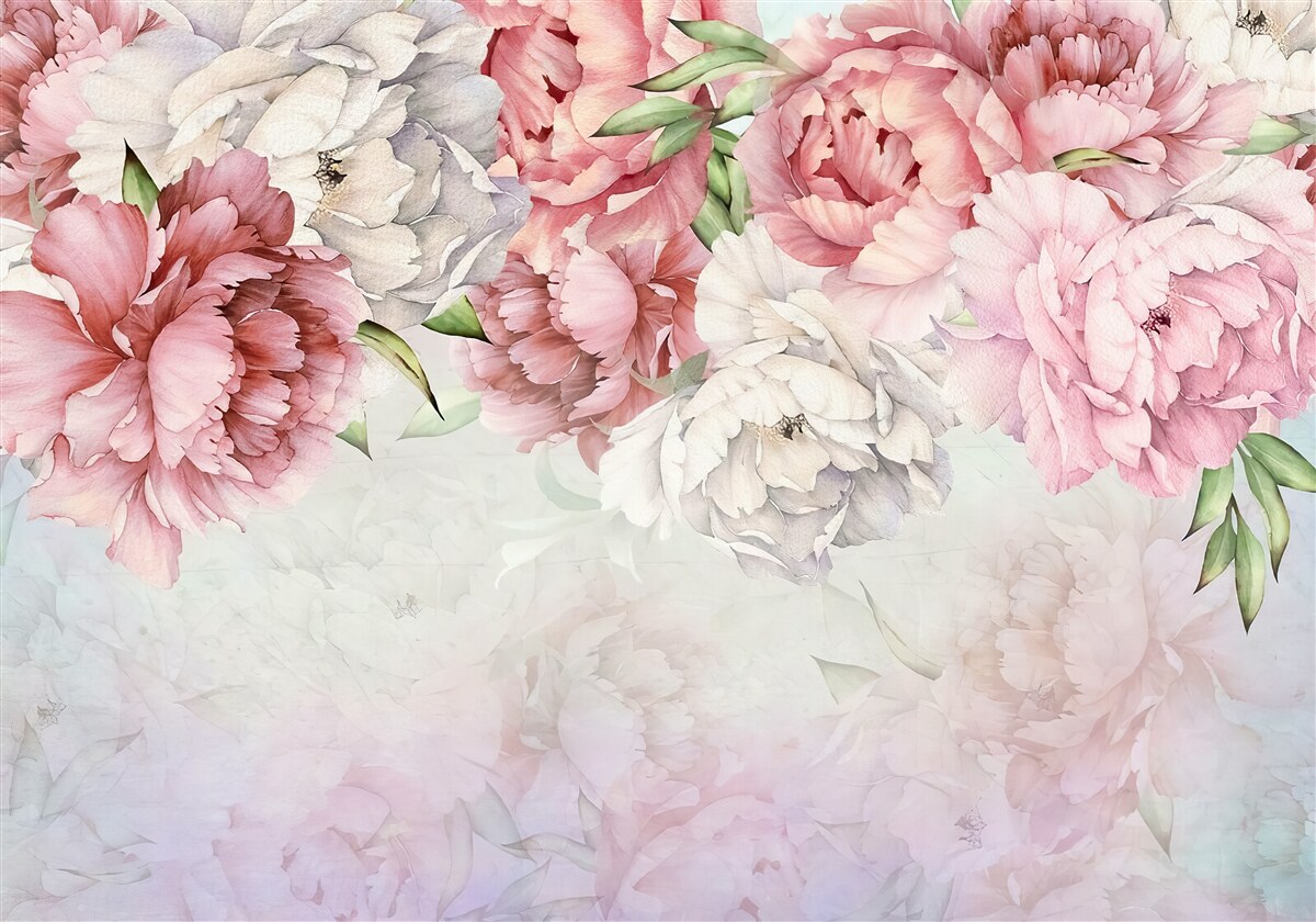 Papier peint fond lumineux décoré de délicates fleurs roses