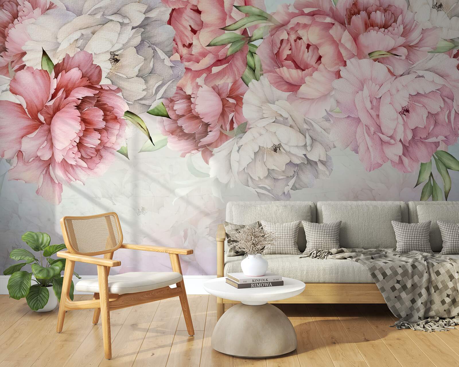 Papier peint fond lumineux décoré de délicates fleurs roses