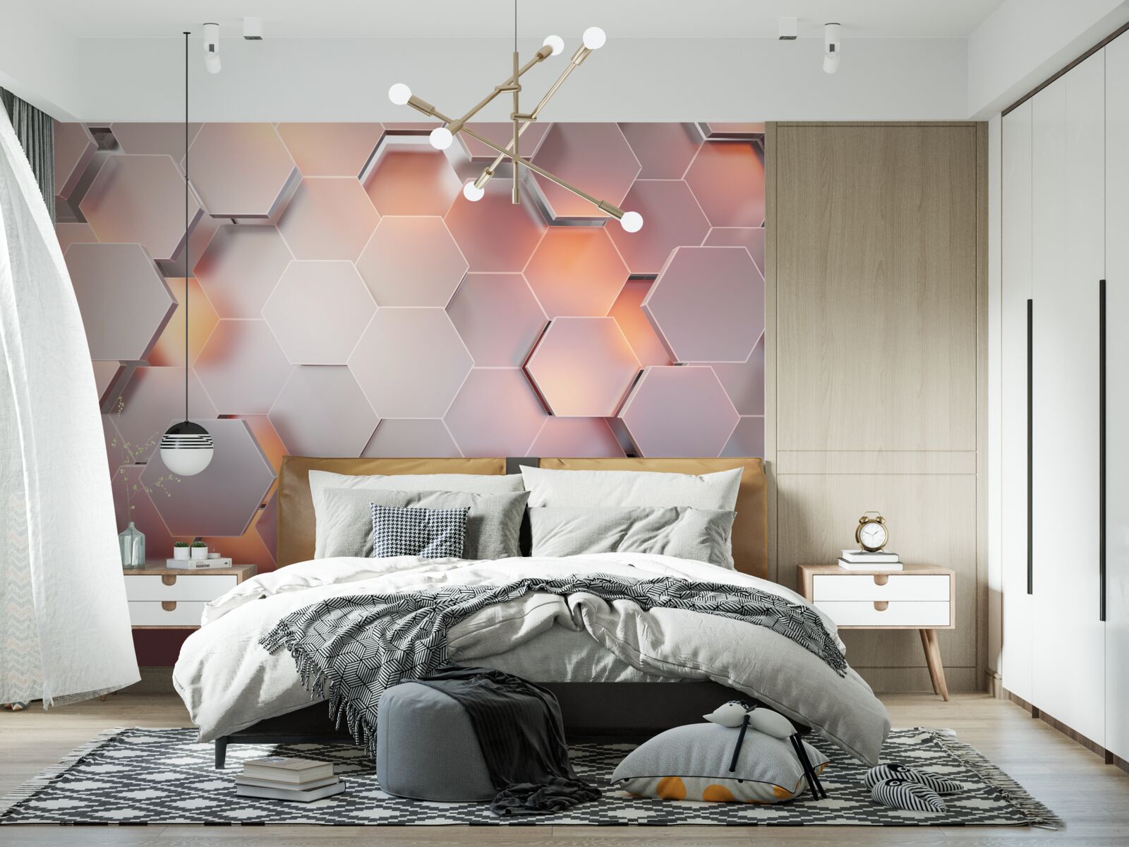 Papier peint hexagones volumétriques