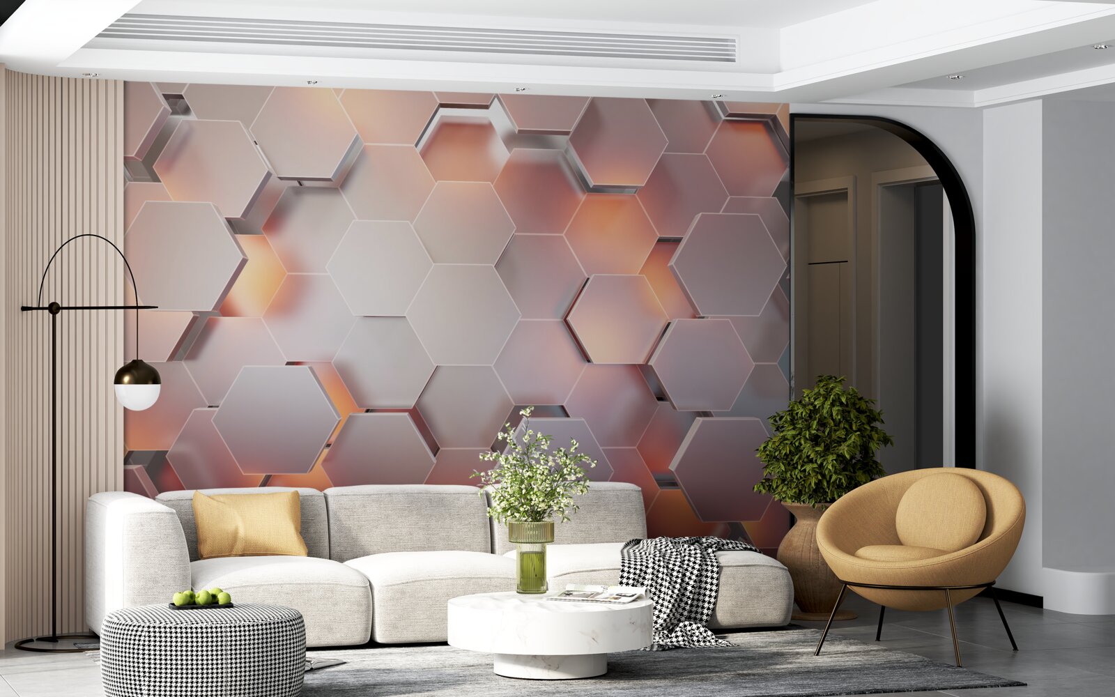 Papier peint hexagones volumétriques